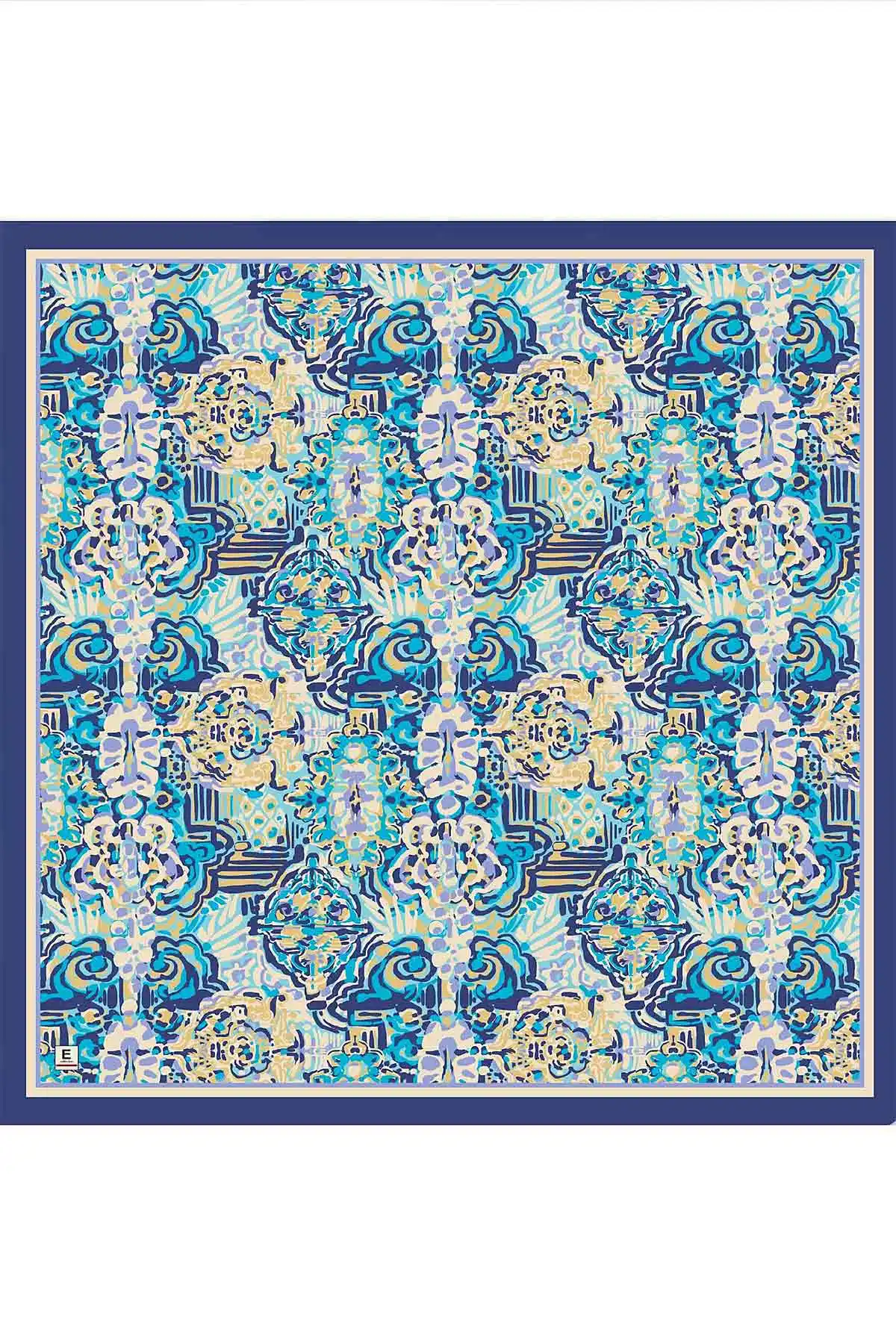 Lacivert 95x95 Cm Dijital Baskılı Valencia Desen Soft Eşarp 473342