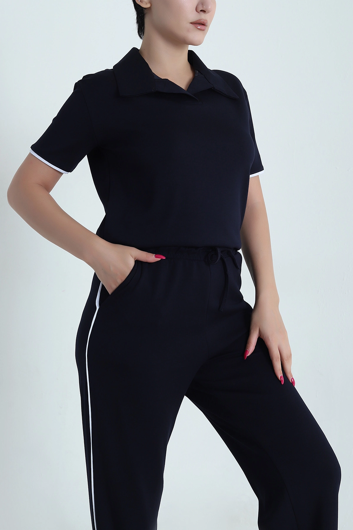 Lacivert Arabiyeli Likralı Modal Kadın İkili Takım 478666