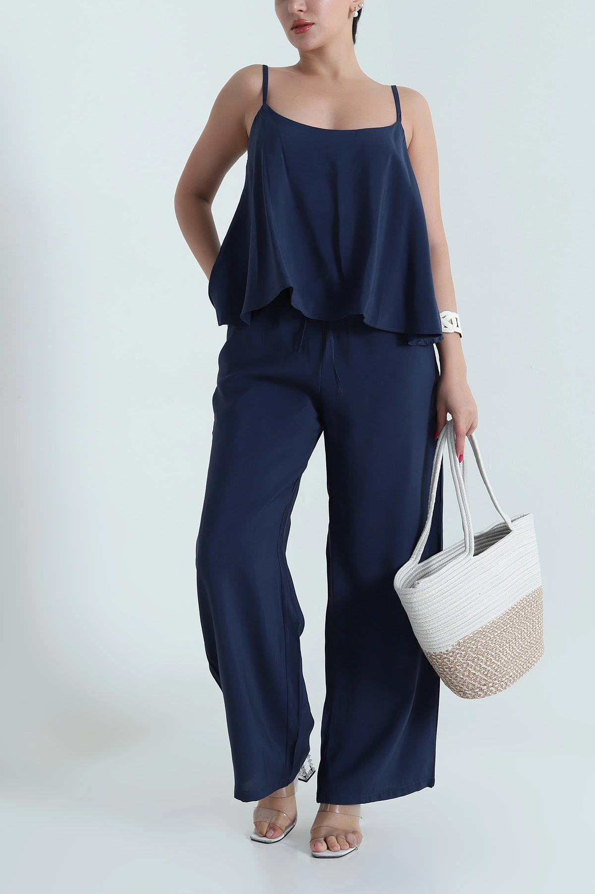 Lacivert Askılı Tencel Kadın İkili Takım 475212
