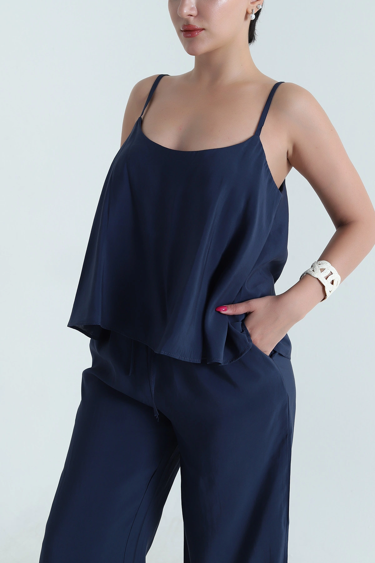 Lacivert Askılı Tencel Kadın İkili Takım 475212