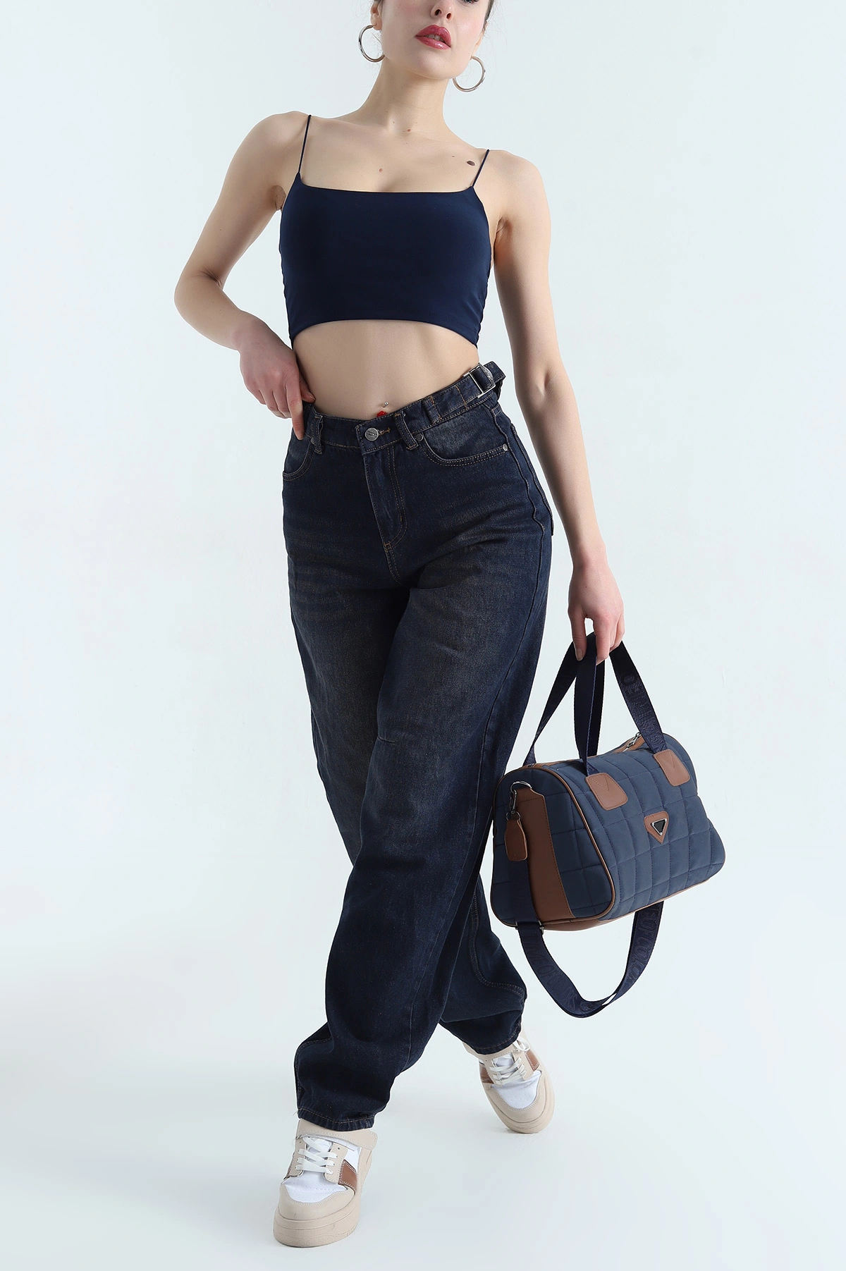 Lacivert Baggy Bayan Kot Pantolon 339867
