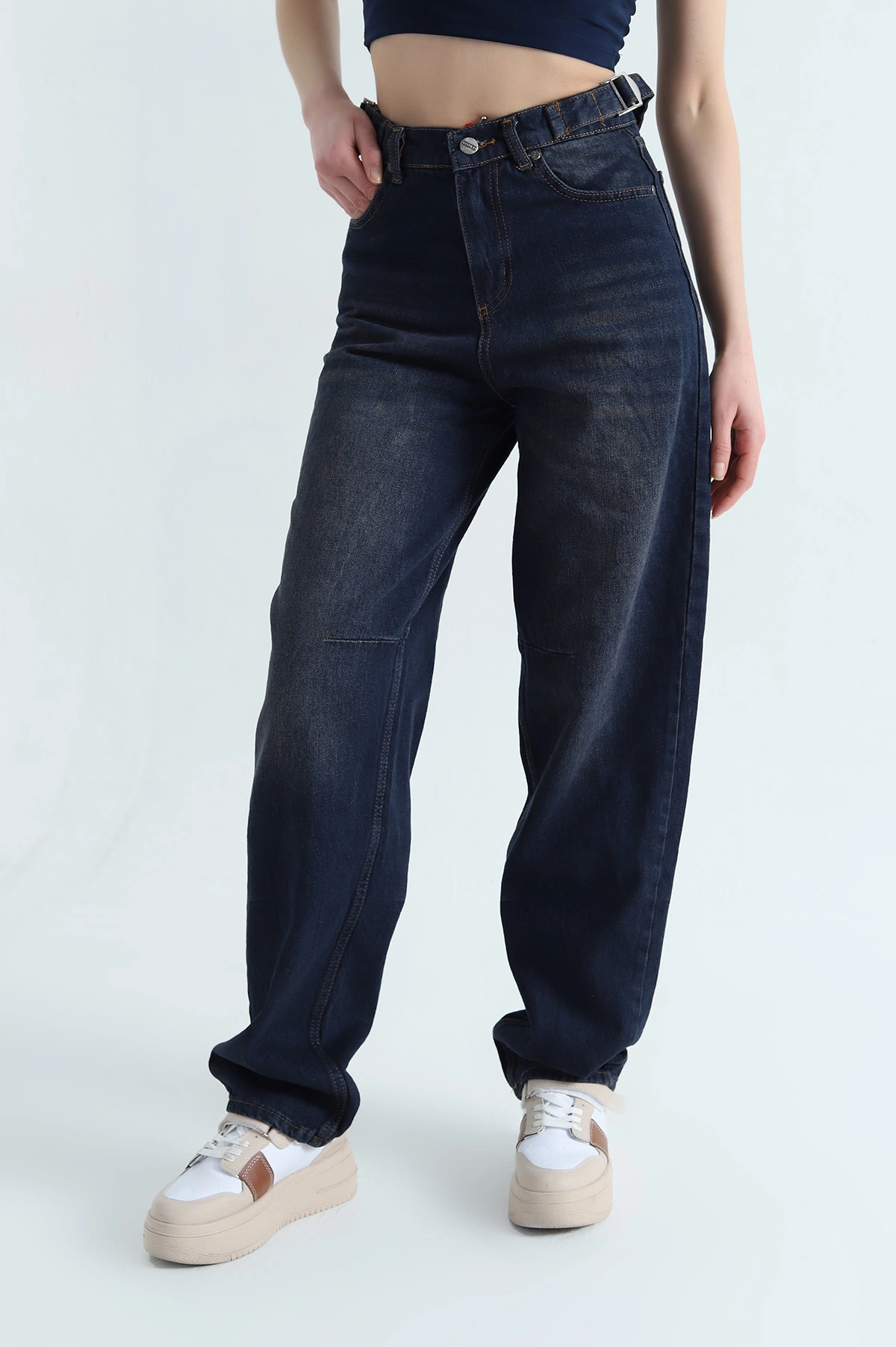 Lacivert Baggy Bayan Kot Pantolon 339867