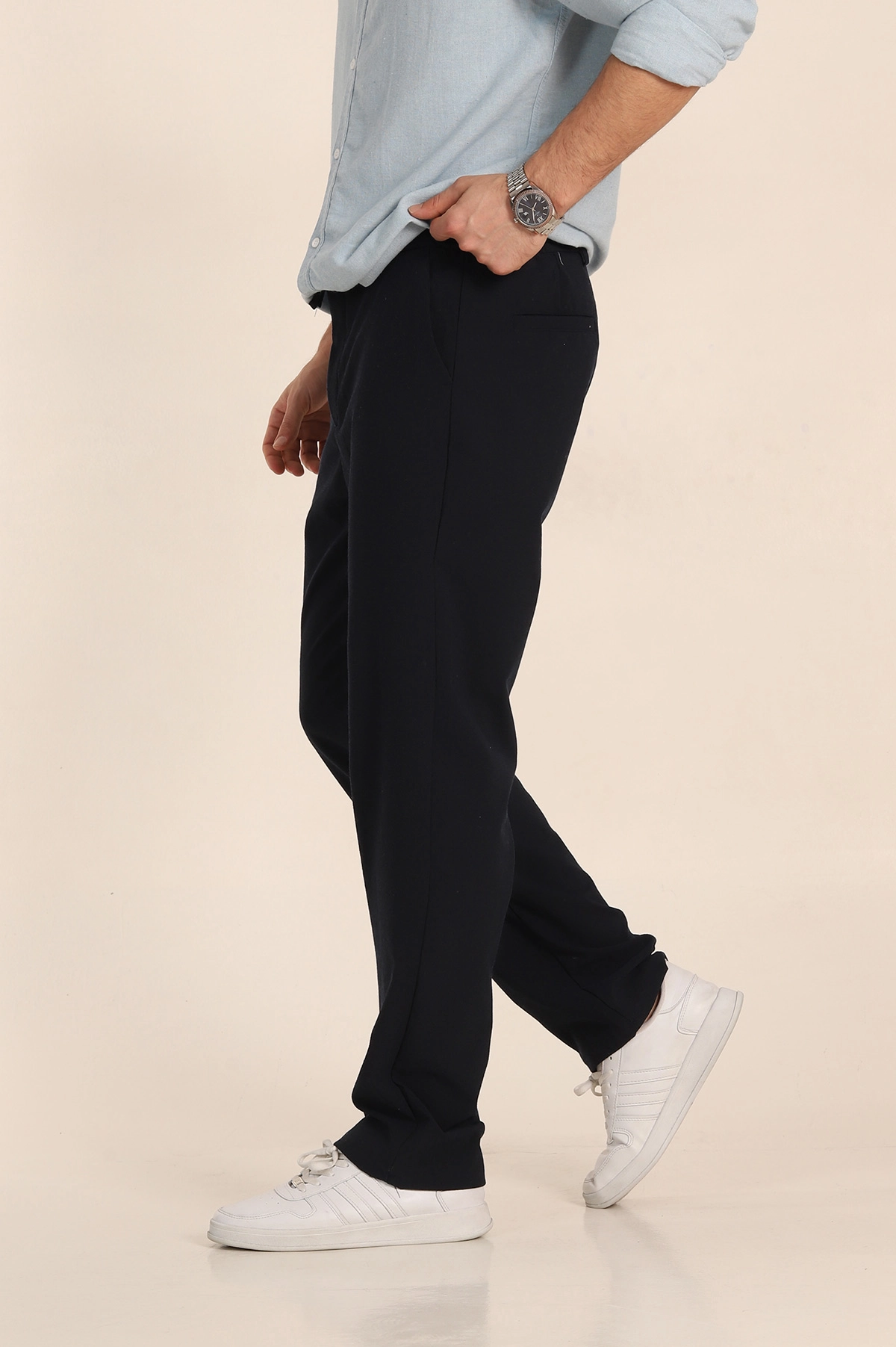 Lacivert Baggy Bel Arkası Lastikli Gofre Kumaş Erkek Pantolon 349733