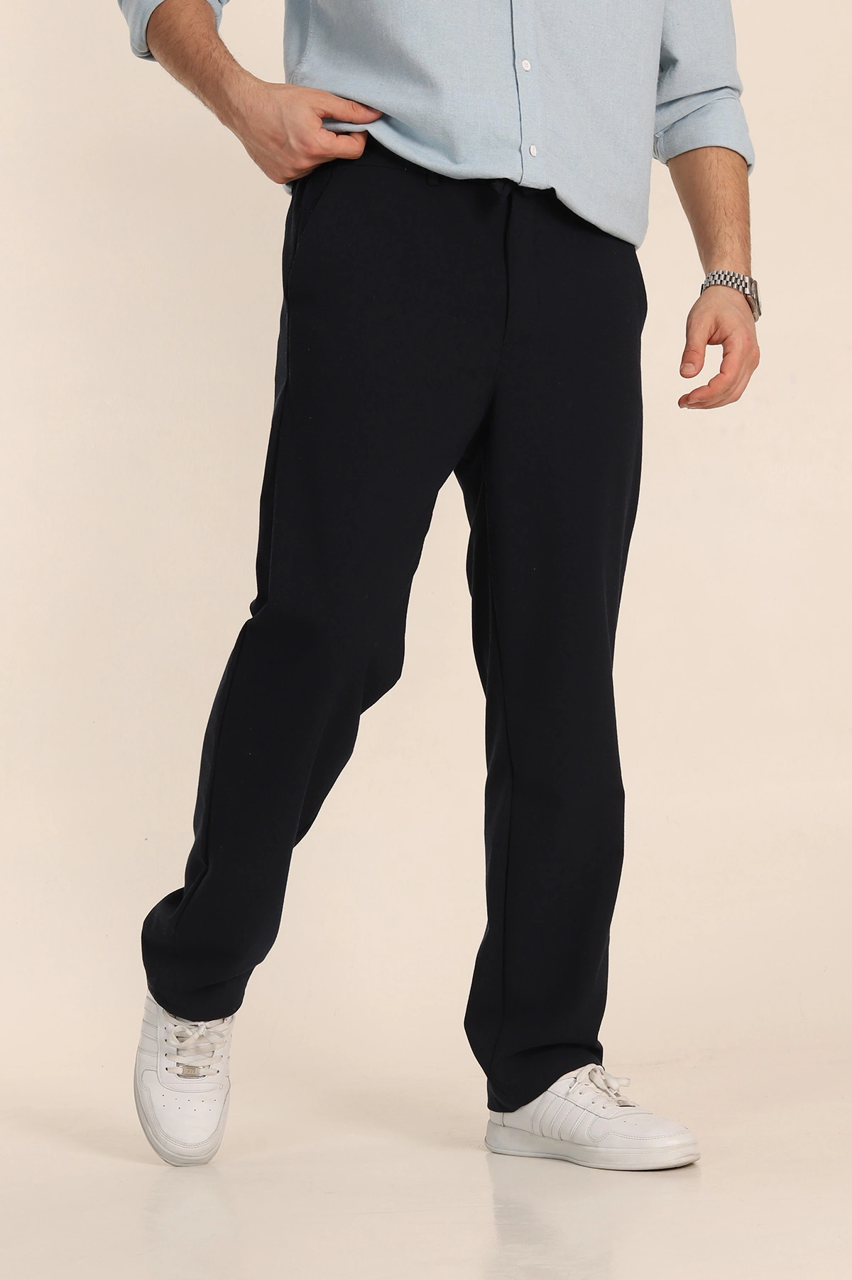 Lacivert Baggy Bel Arkası Lastikli Gofre Kumaş Erkek Pantolon 349733
