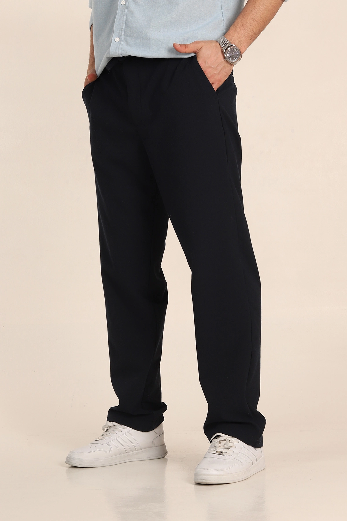 Lacivert Baggy Bel Arkası Lastikli Gofre Kumaş Erkek Pantolon 349733