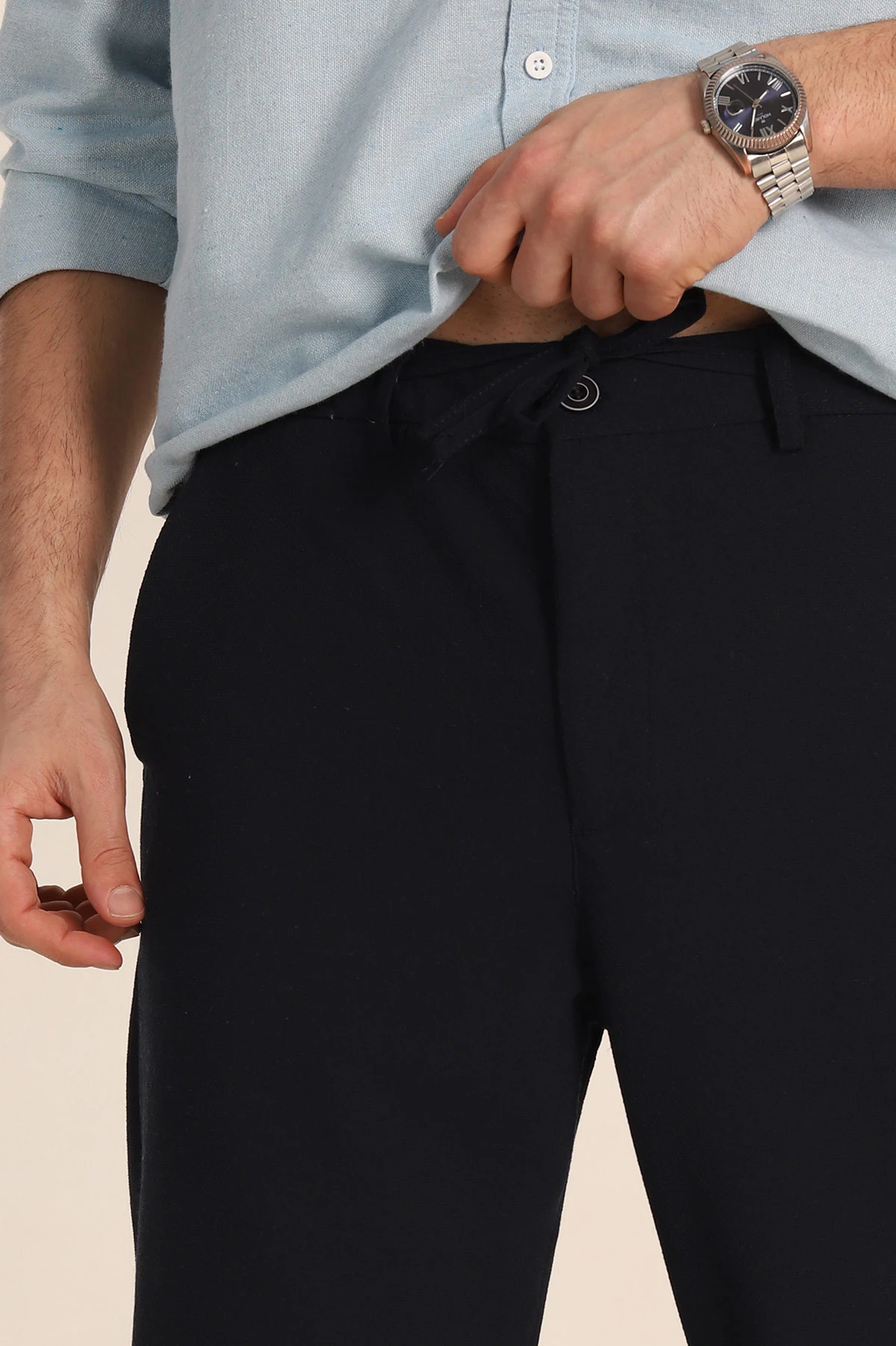Lacivert Baggy Bel Arkası Lastikli Gofre Kumaş Erkek Pantolon 349733