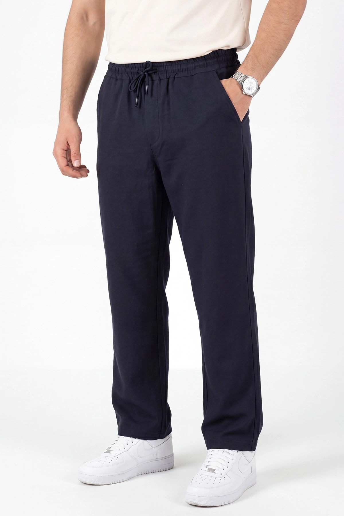Lacivert Baggy Belden Bağlamalı Erkek Pantolon 457270