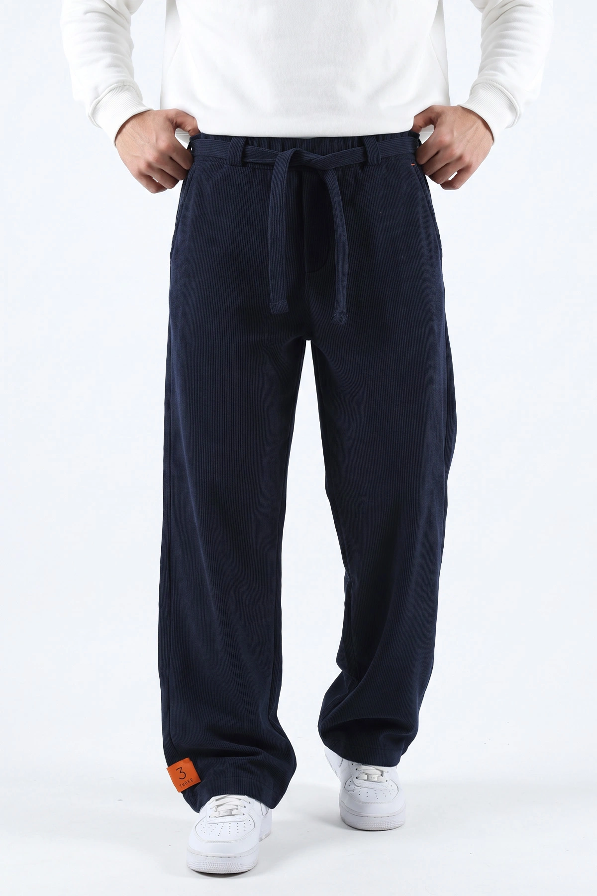 Lacivert Baggy Belden Bağlamalı Erkek Pantolon 493208