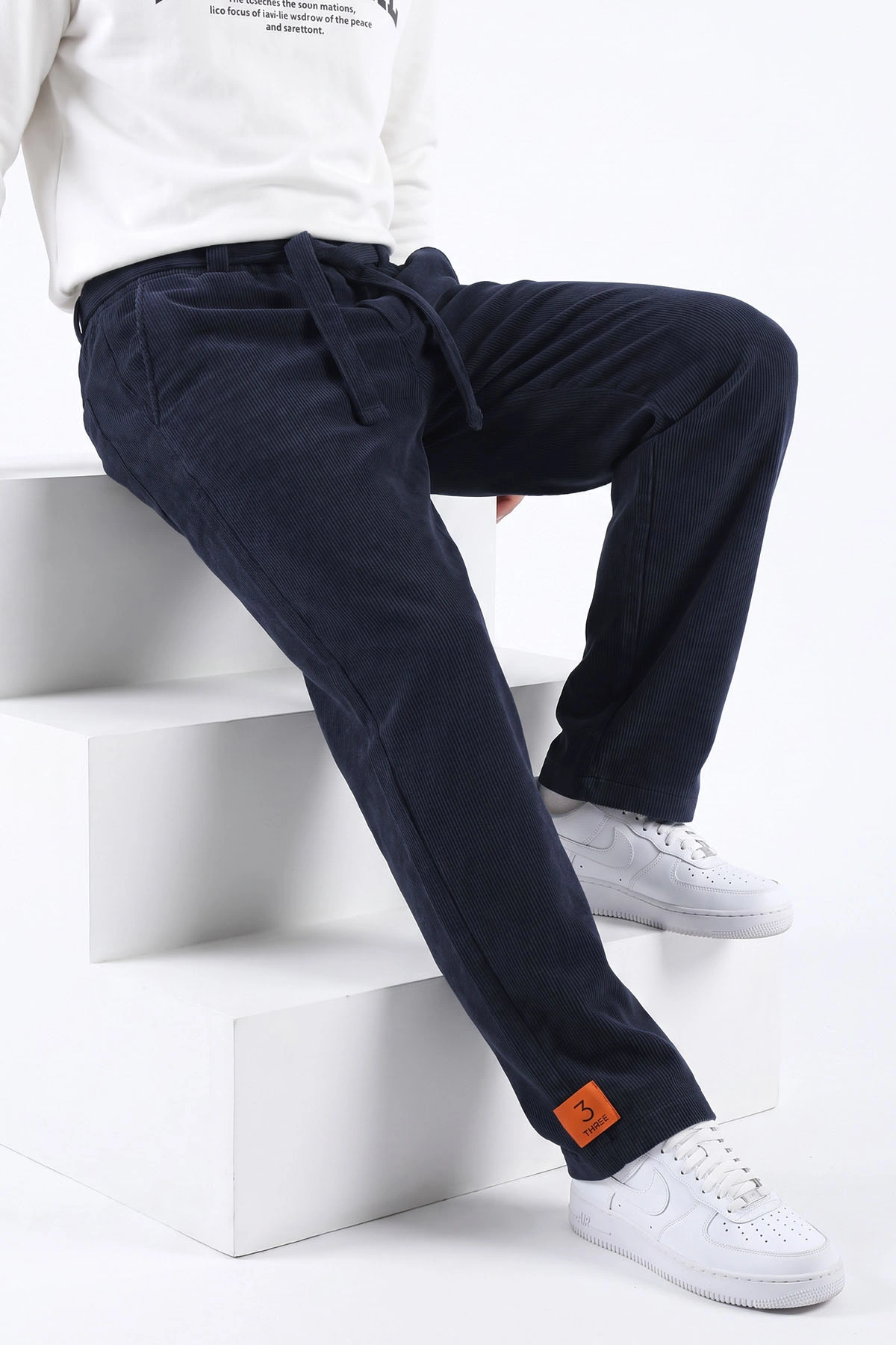 Lacivert Baggy Belden Bağlamalı Erkek Pantolon 493208