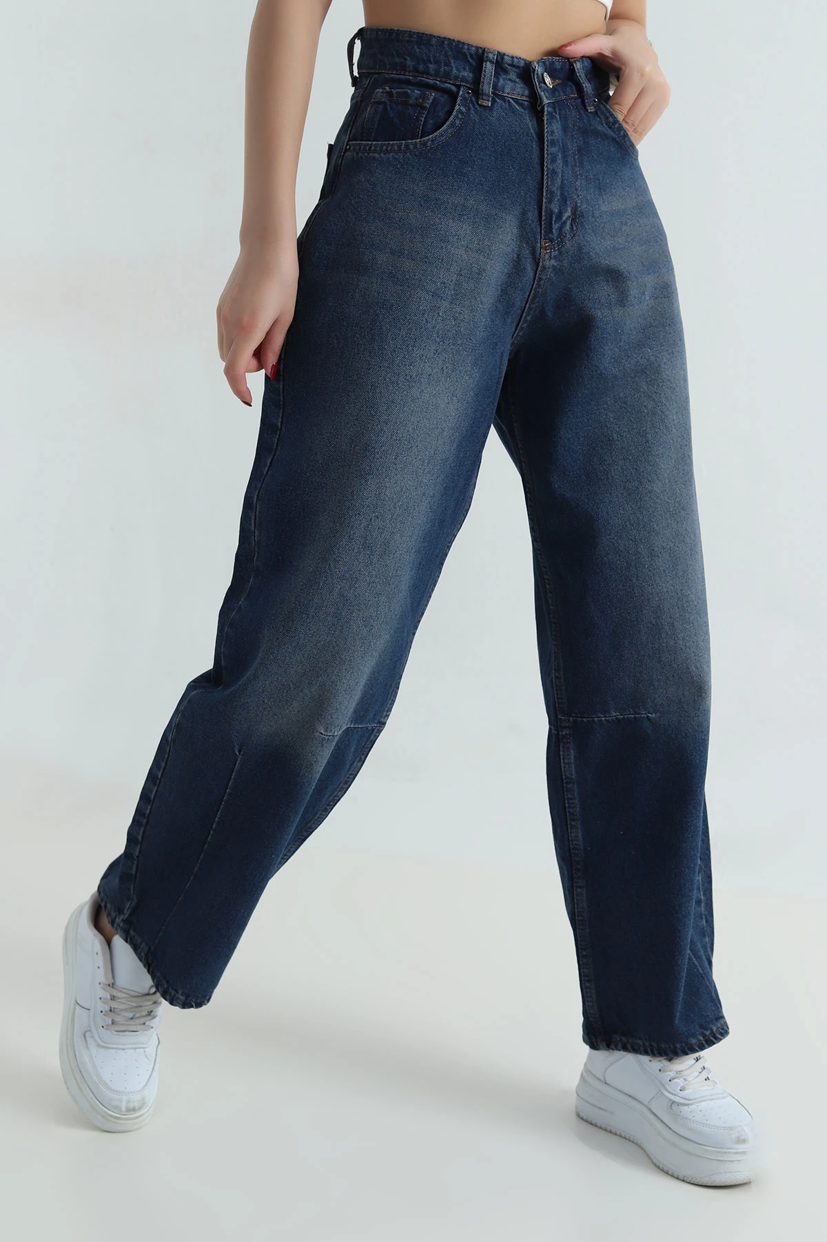 Lacivert Baggy Cepli Kadın Kot Pantolon 414544