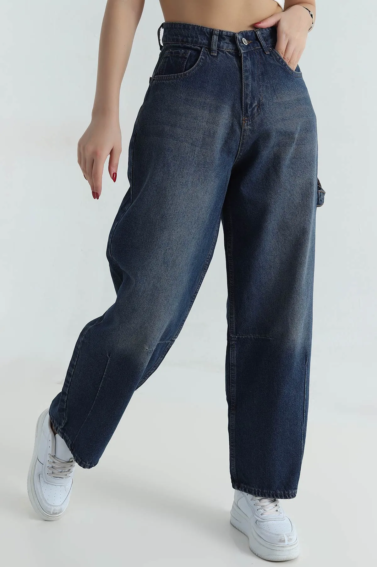 Lacivert Baggy Cepli Kadın Kot Pantolon 414544