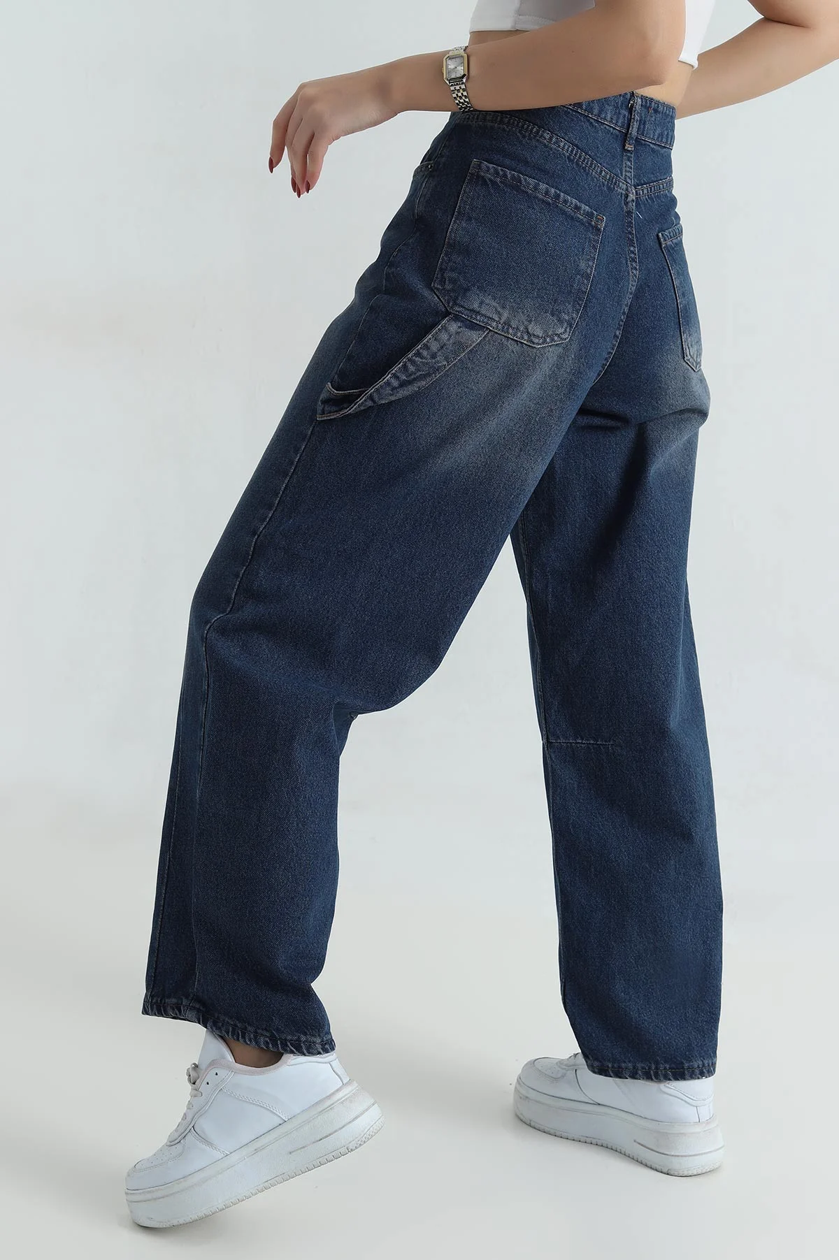 Lacivert Baggy Cepli Kadın Kot Pantolon 414544