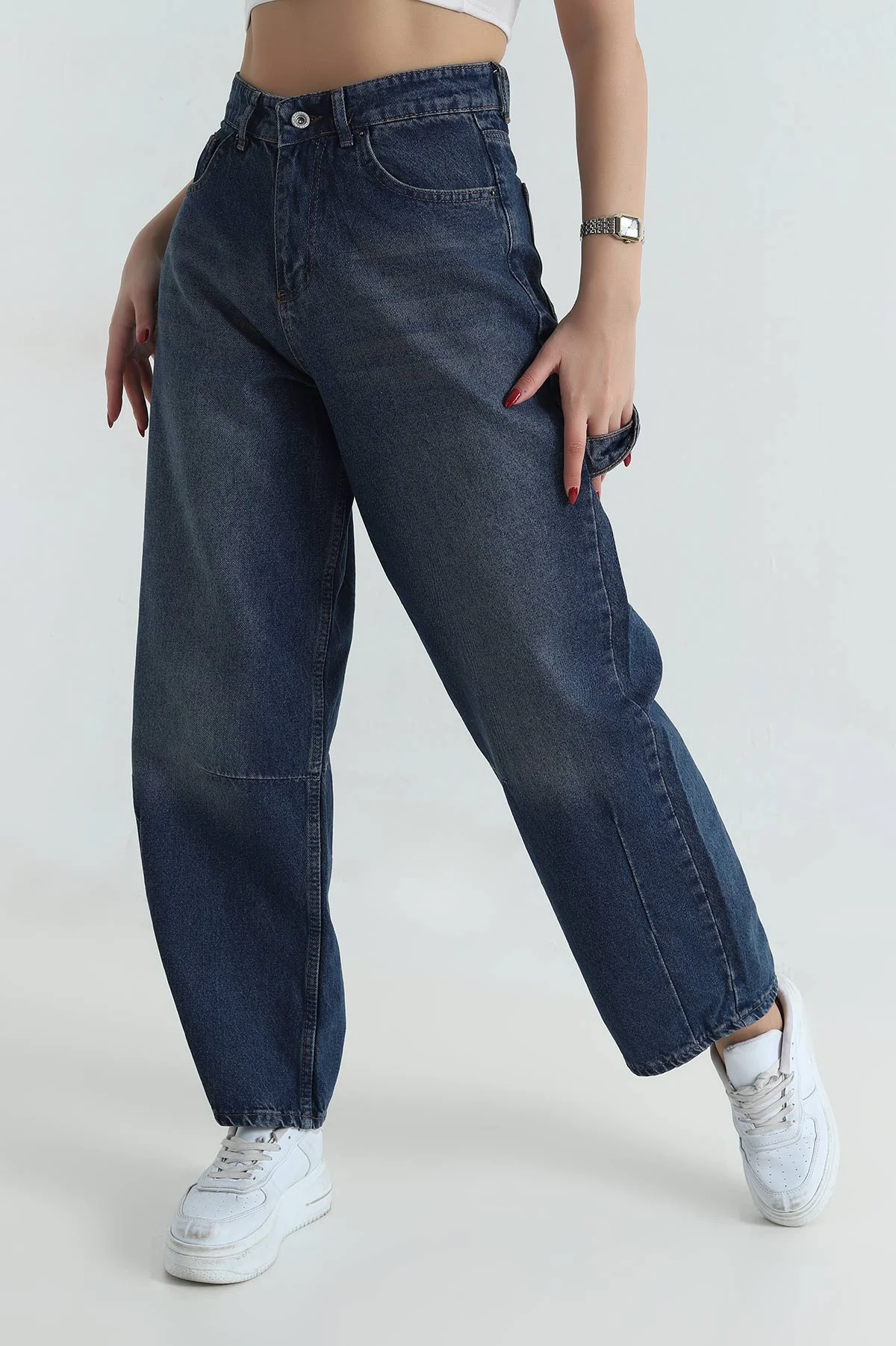 Lacivert Baggy Cepli Kadın Kot Pantolon 414544