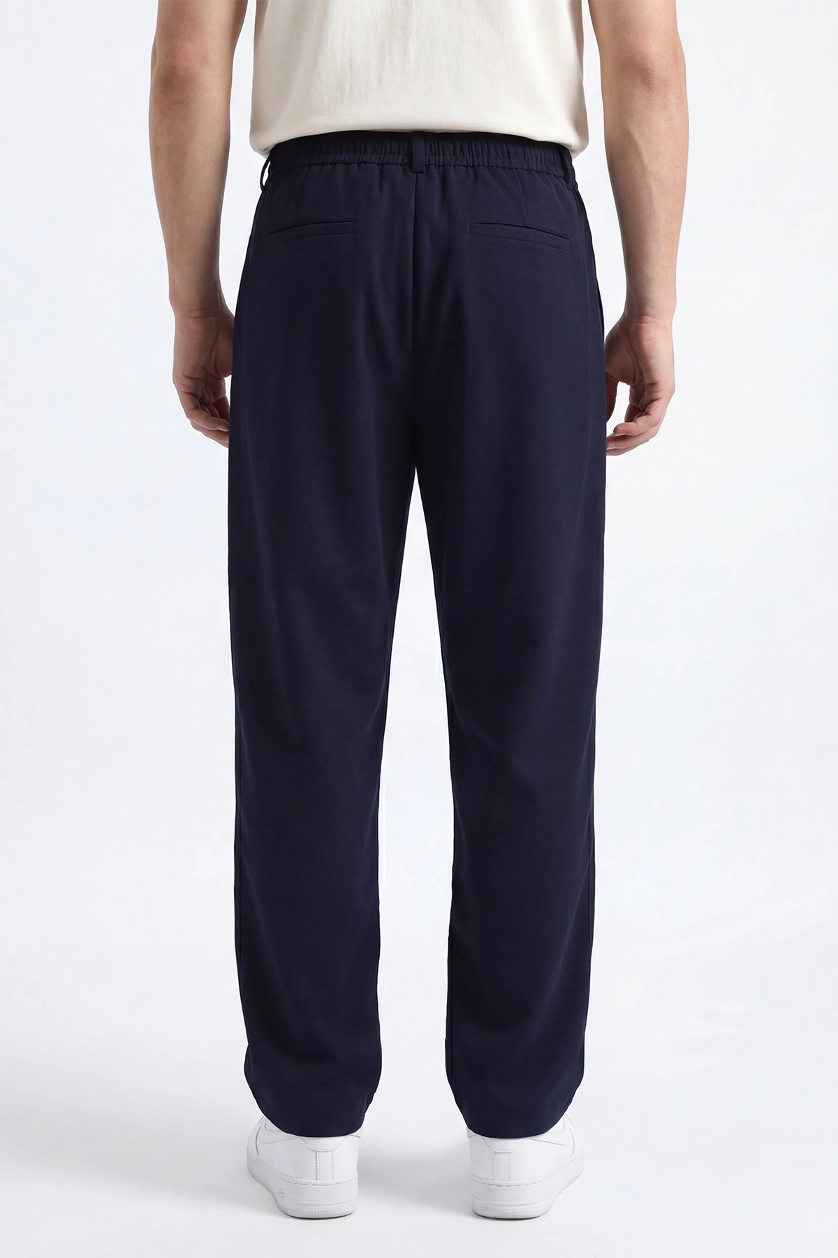 Lacivert Baggy Çift Pile Detaylı Bel Arkası Lastikli Erkek Kumaş Pantolon 449747