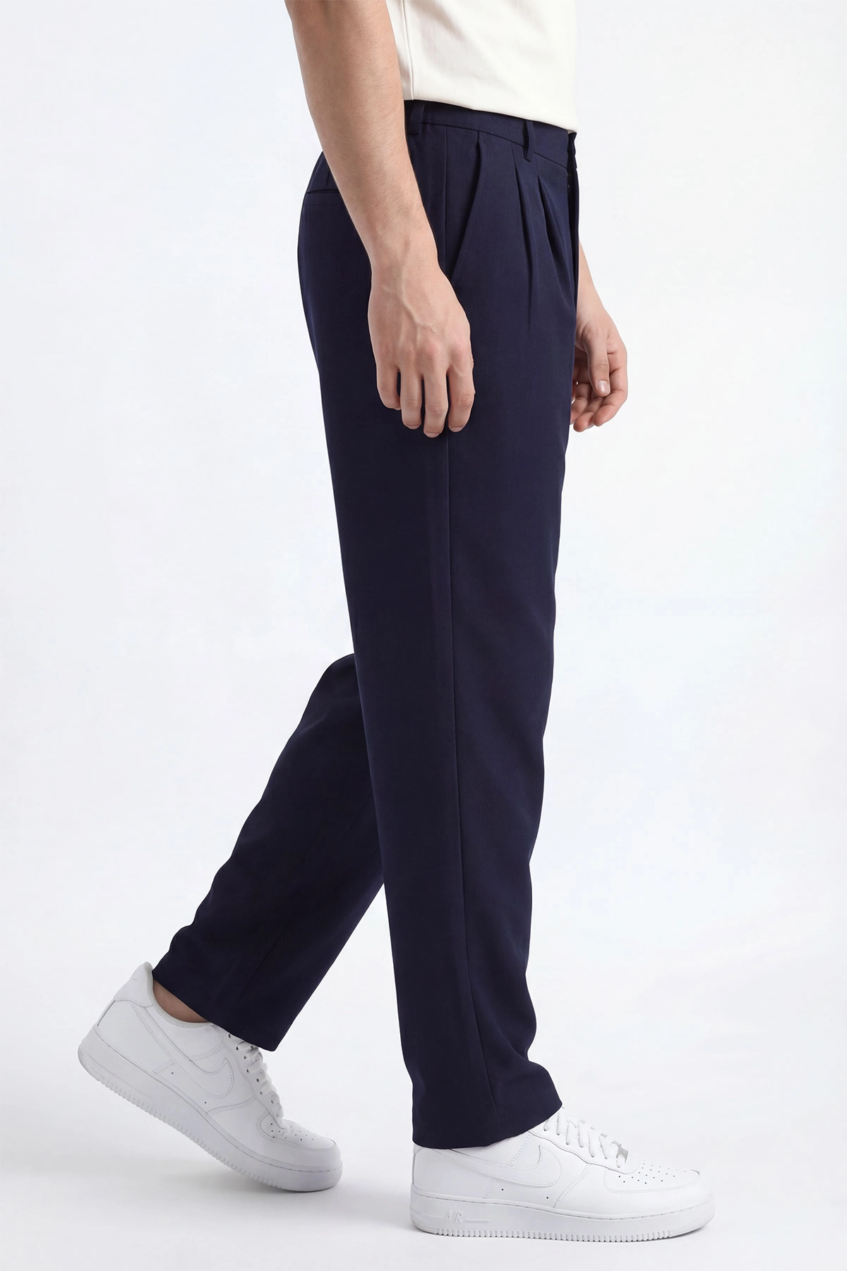 Lacivert Baggy Çift Pile Detaylı Bel Arkası Lastikli Erkek Kumaş Pantolon 449747
