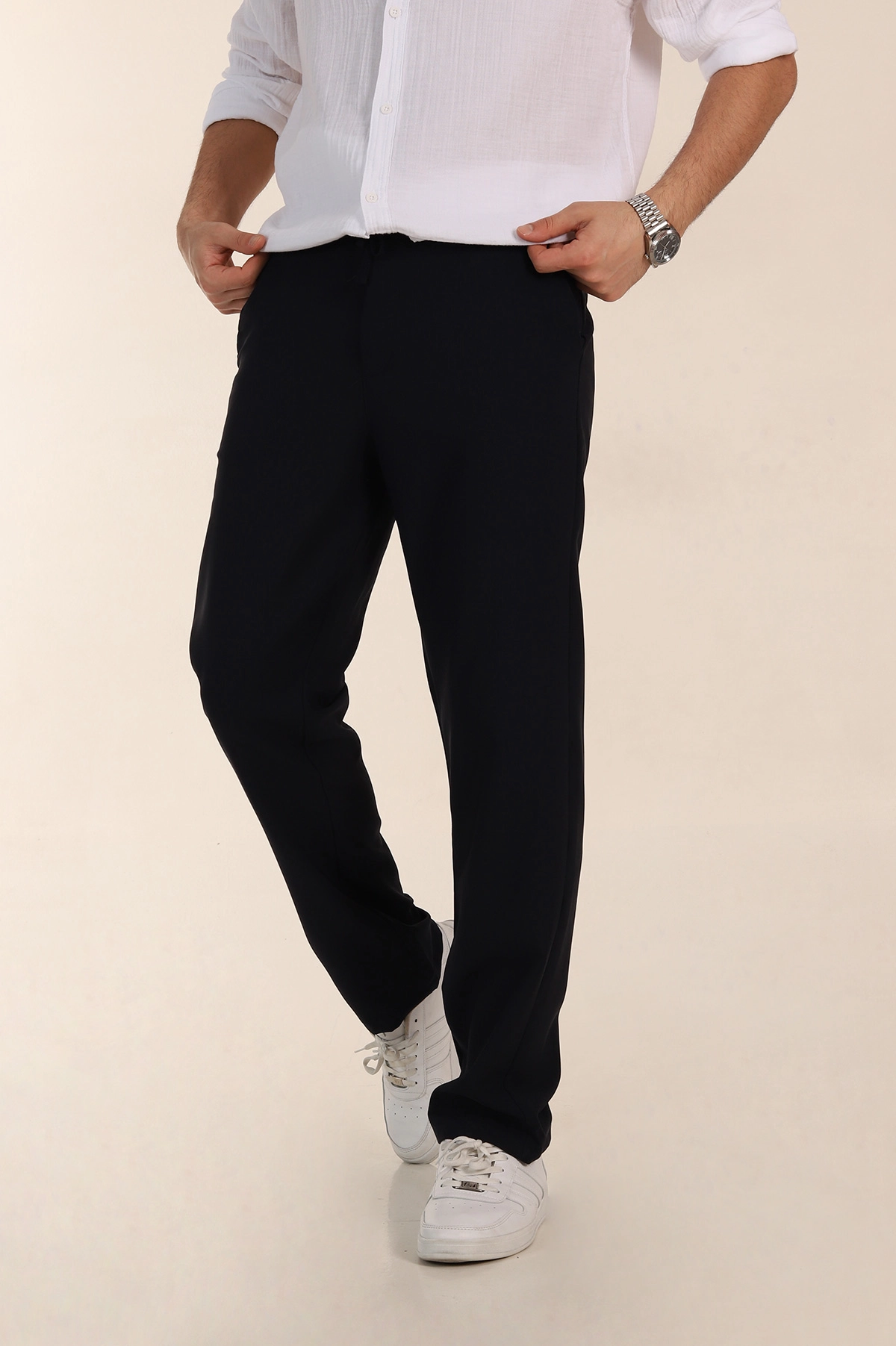 Lacivert Baggy Double Kumaş Bel Lastikli Erkek Pantolon 351859