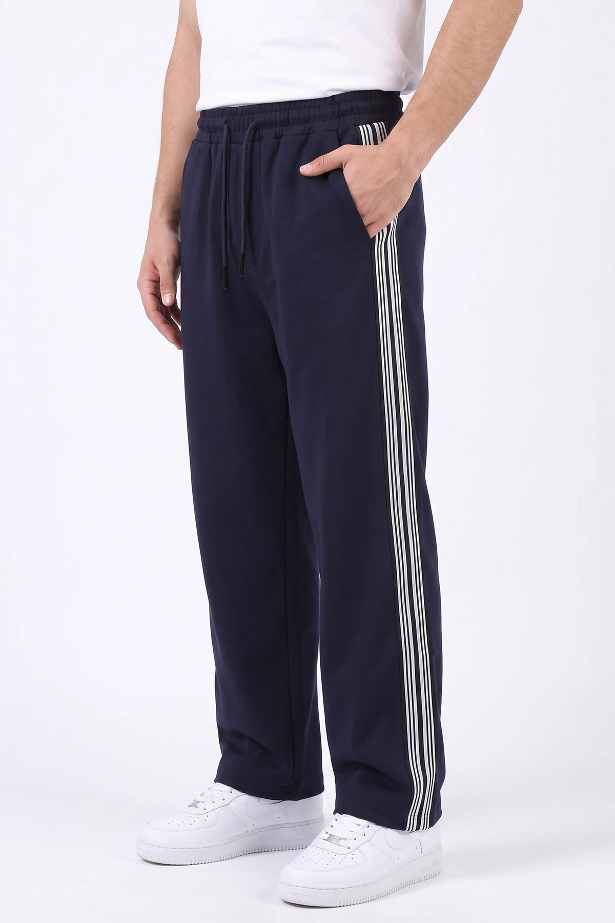 Lacivert Baggy Kompak Kumaş Yan Geniş Raşelli Erkek Eşofman Altı 483368