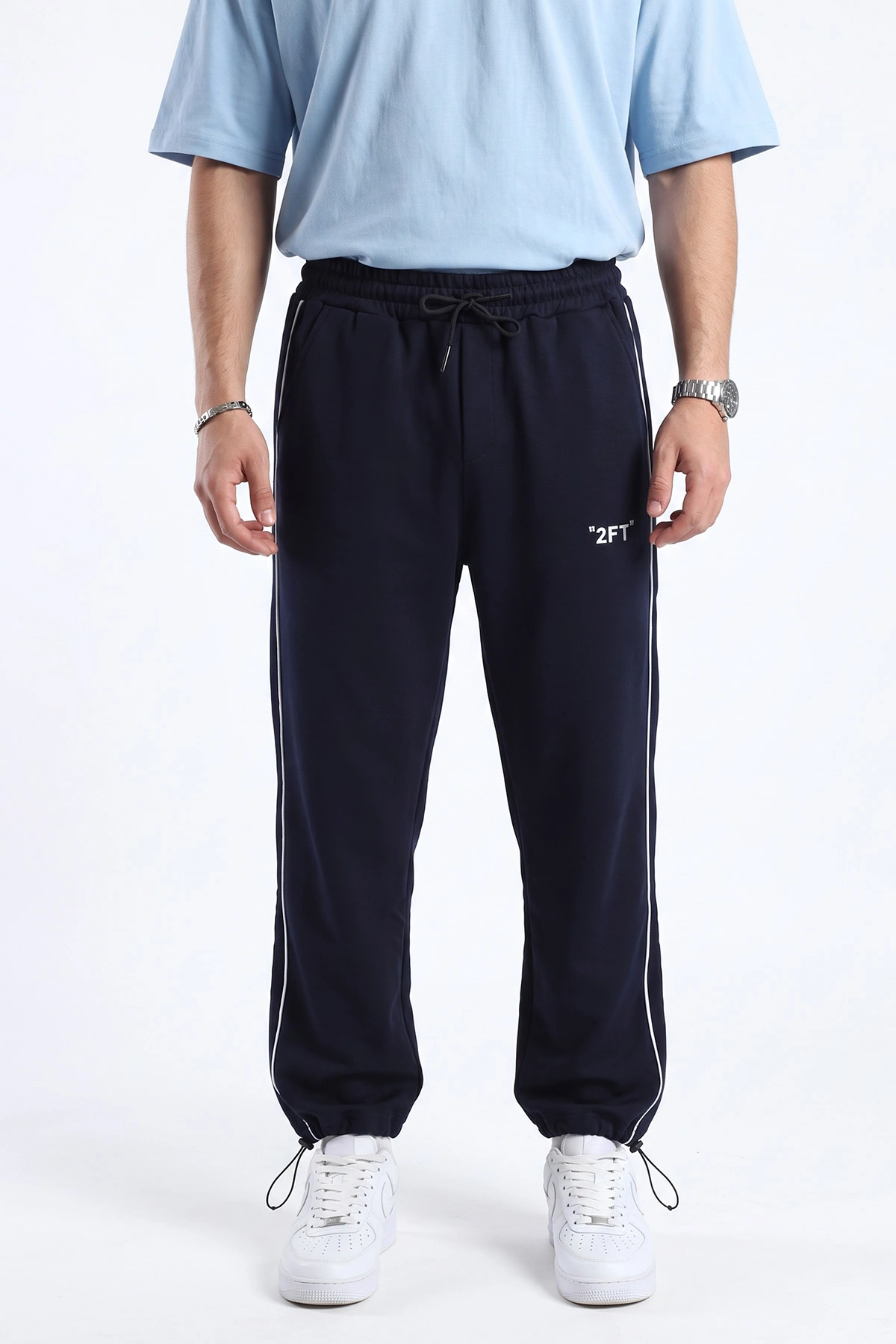 Lacivert Baggy Üç İp Şardonsuz Yan Kıl Biyeli Erkek Eşofman Altı 494523