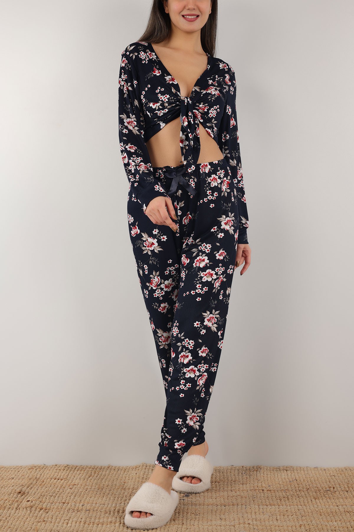 Lacivert Bağlamalı Bayan Pijama Takımı 153900