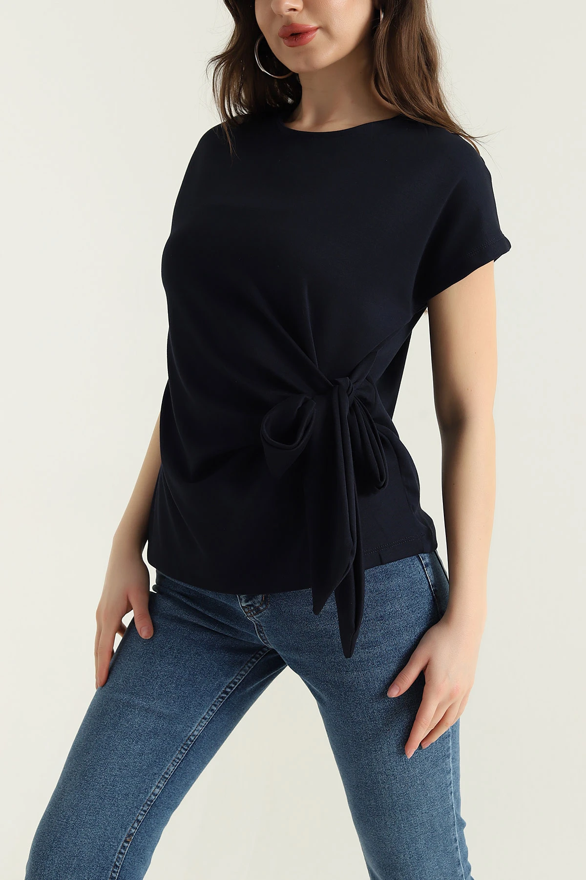 Lacivert Bağlamalı Modal Kadın Bluz 429543