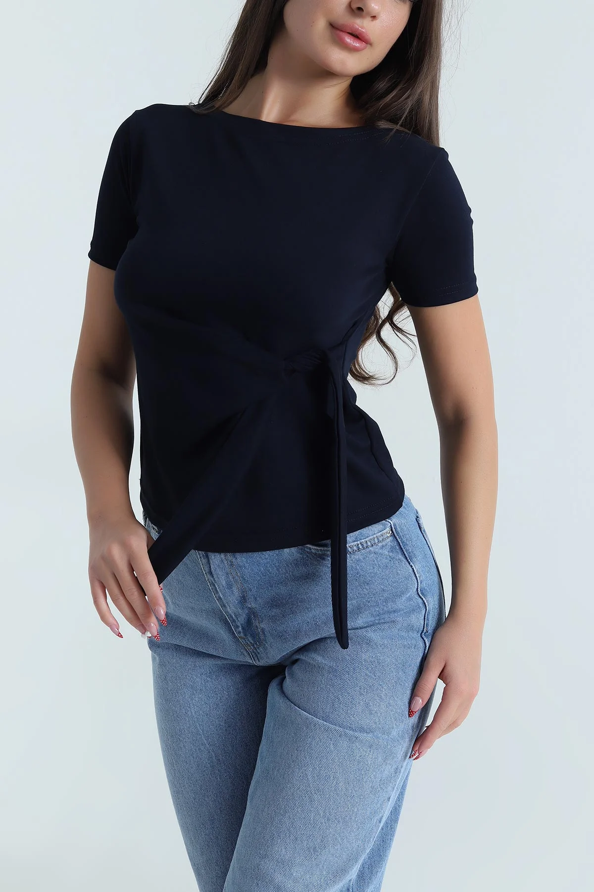Lacivert Bağlamalı Modal Kadın Bluz 473375