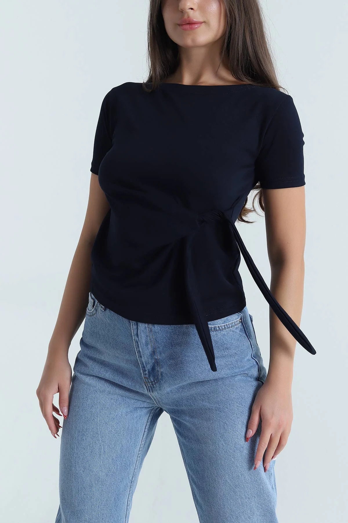 Lacivert Bağlamalı Modal Kadın Bluz 473375