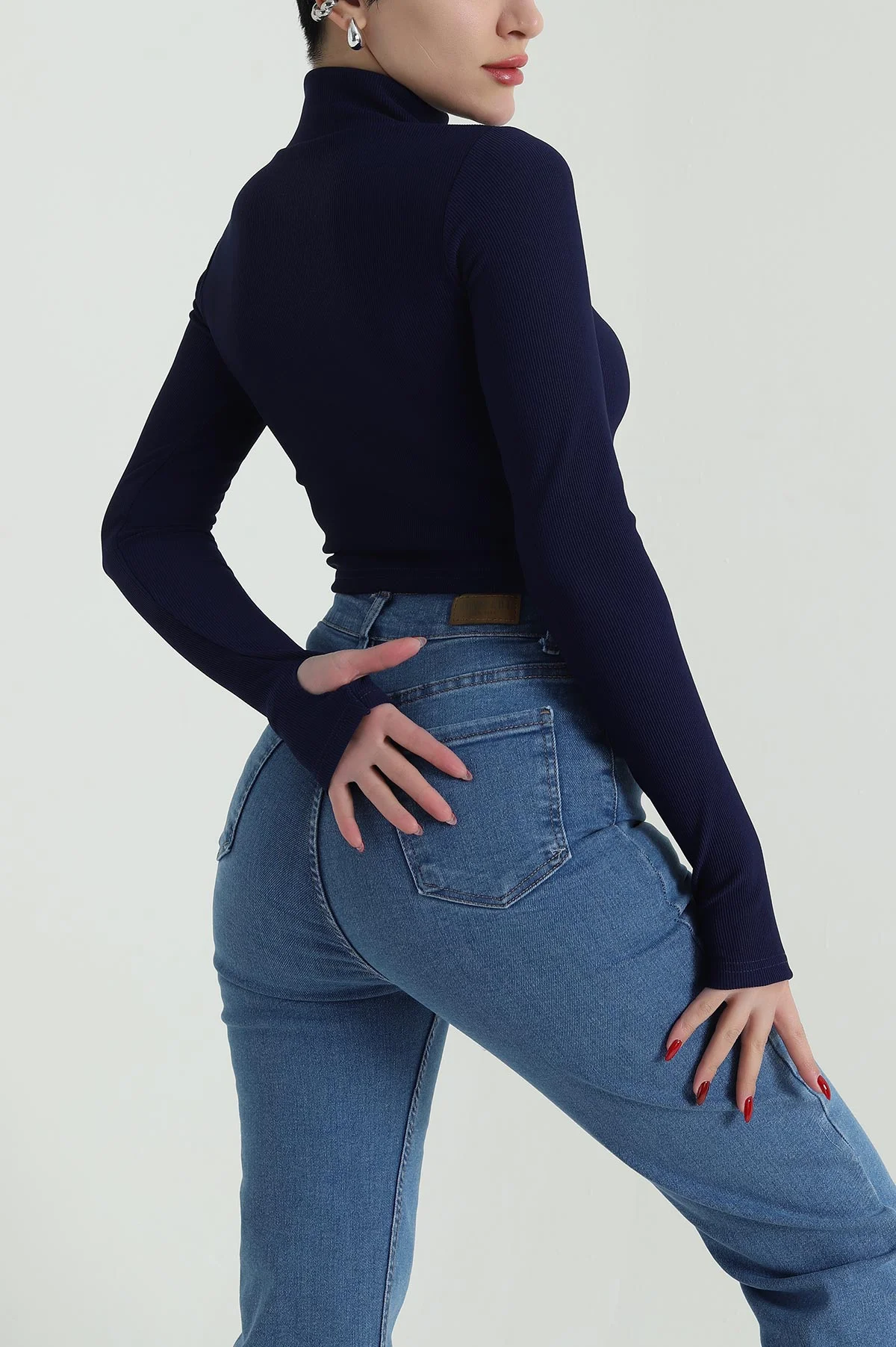 Lacivert Balıkçı Yaka Ottman Kadın Bluz 426953