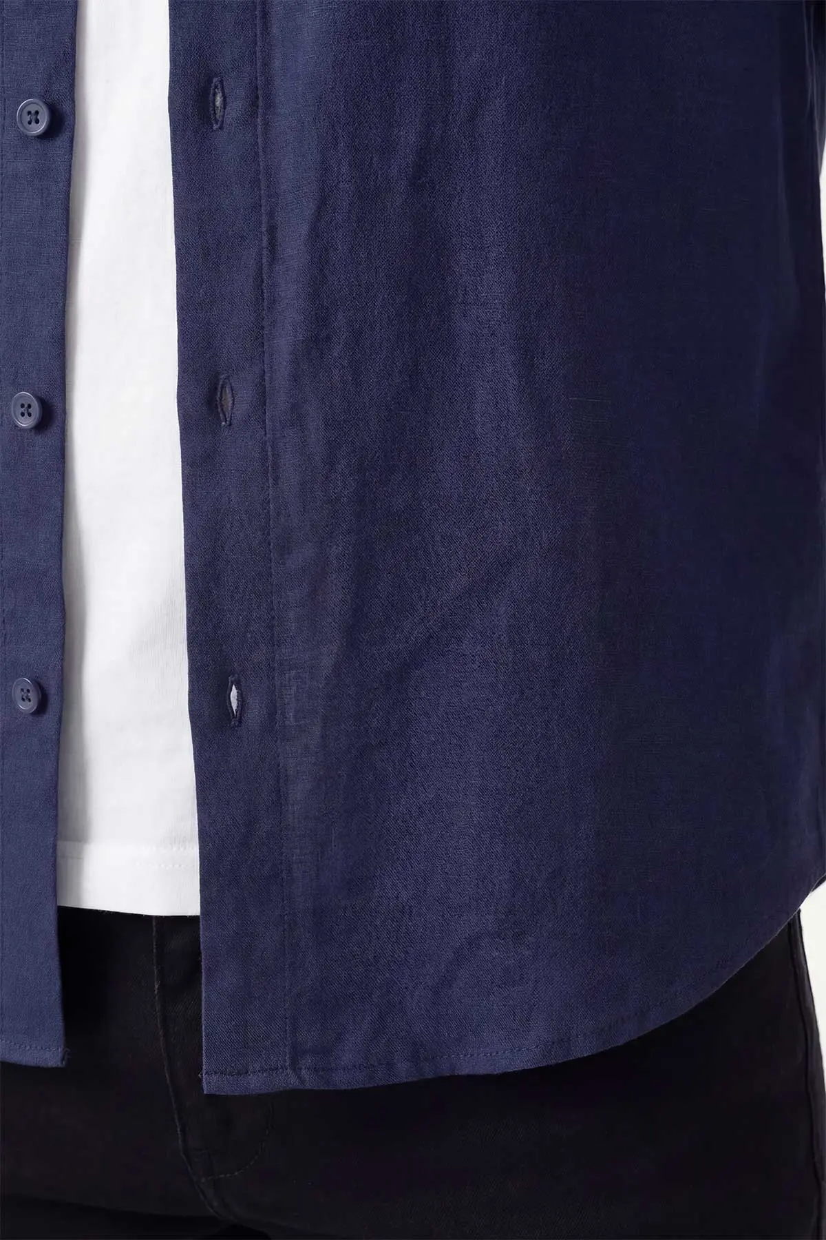 Lacivert Bambu Keten Oversize Erkek Gömlek 449839