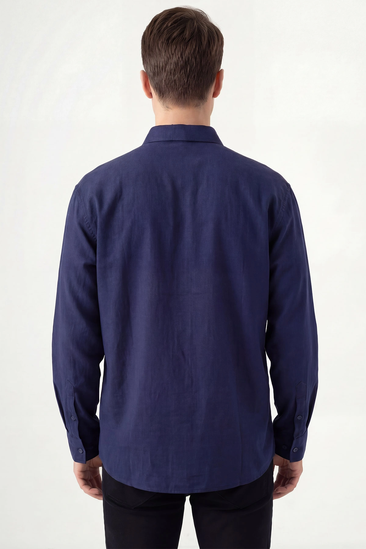 Lacivert Bambu Keten Oversize Erkek Gömlek 449839