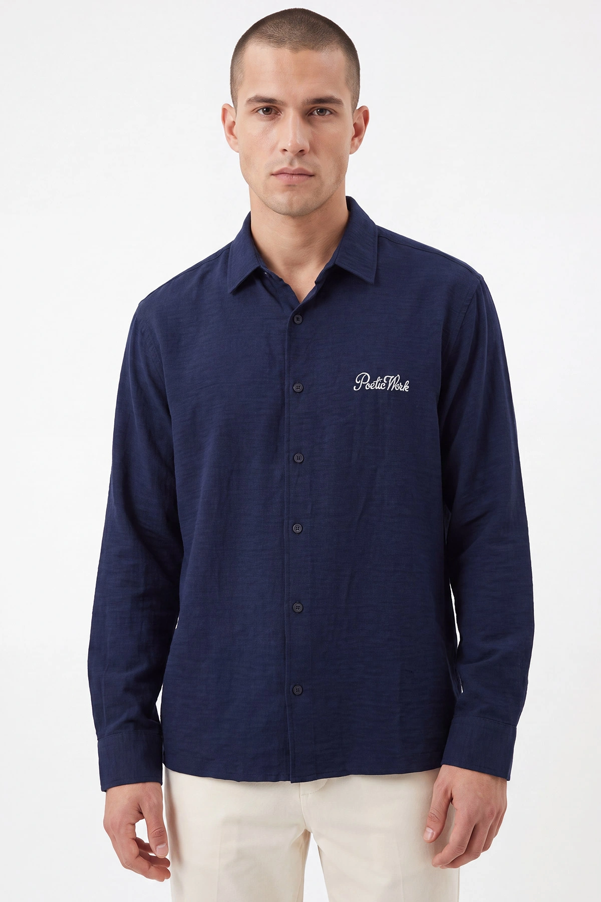 Lacivert Bambu Oversize Erkek Gömlek 471883