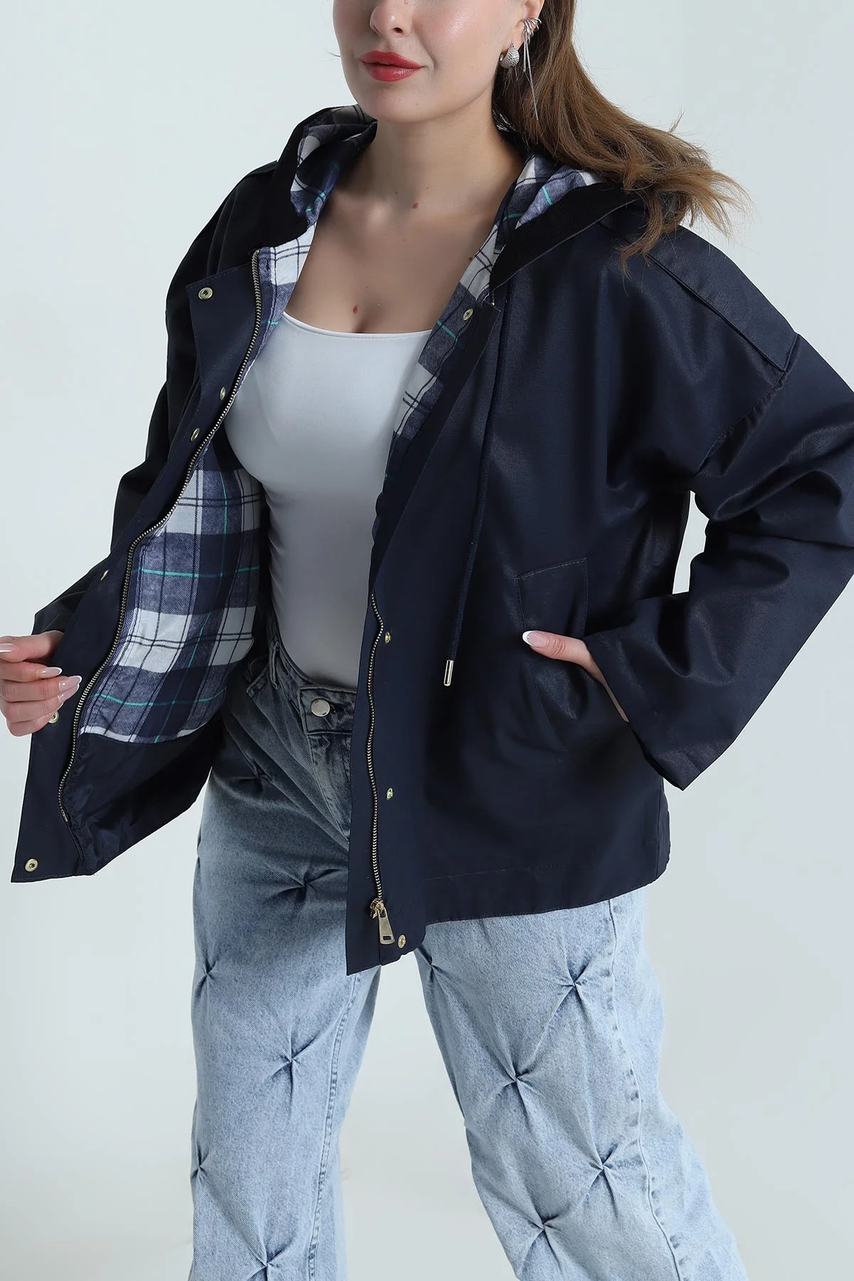 Lacivert Barbour Kapüşonlu Kadın Ceket 488842