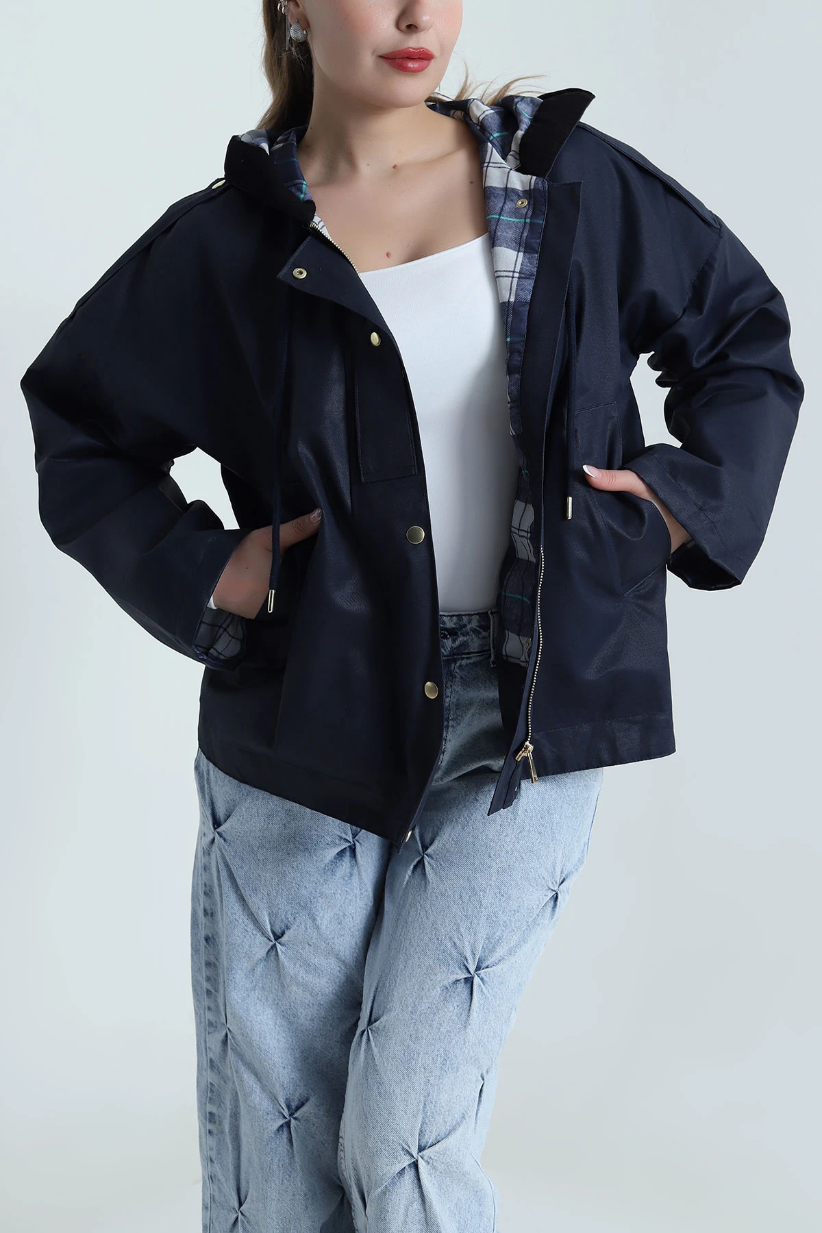 Lacivert Barbour Kapüşonlu Kadın Ceket 488842