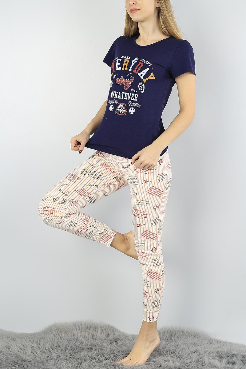 Lacivert Baskılı Bayan Pijama Takımı 54884