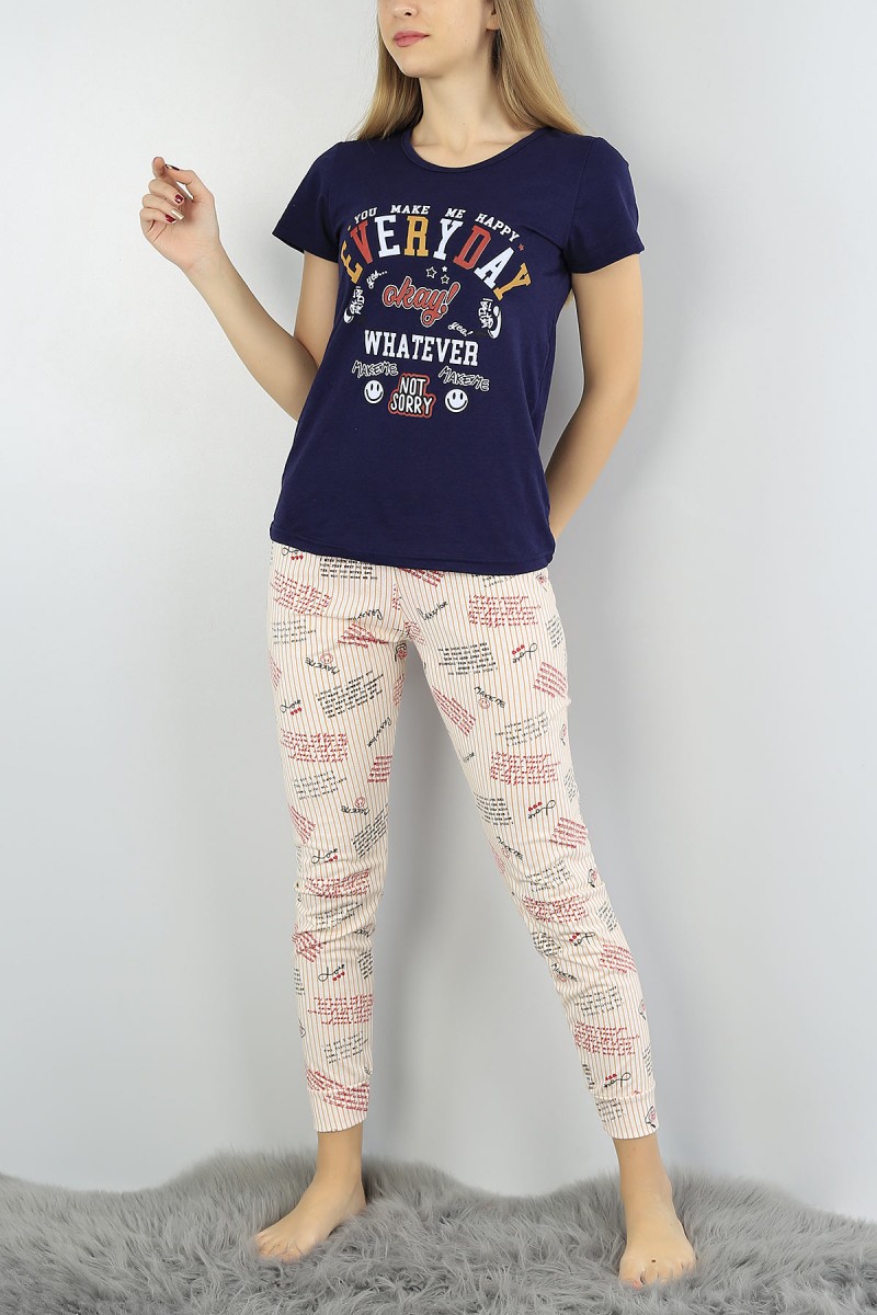 Lacivert Baskılı Bayan Pijama Takımı 54884