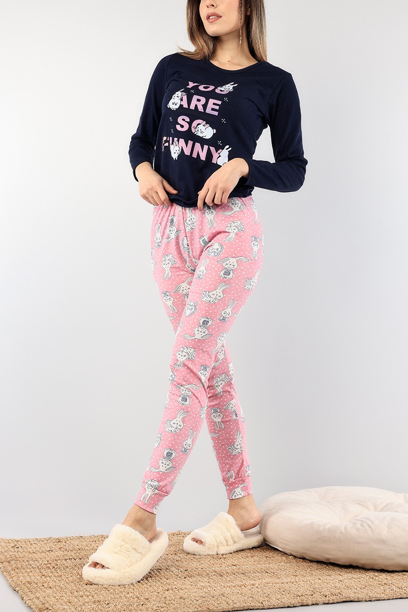 Lacivert Baskılı Bayan Pijama Takımı 89436