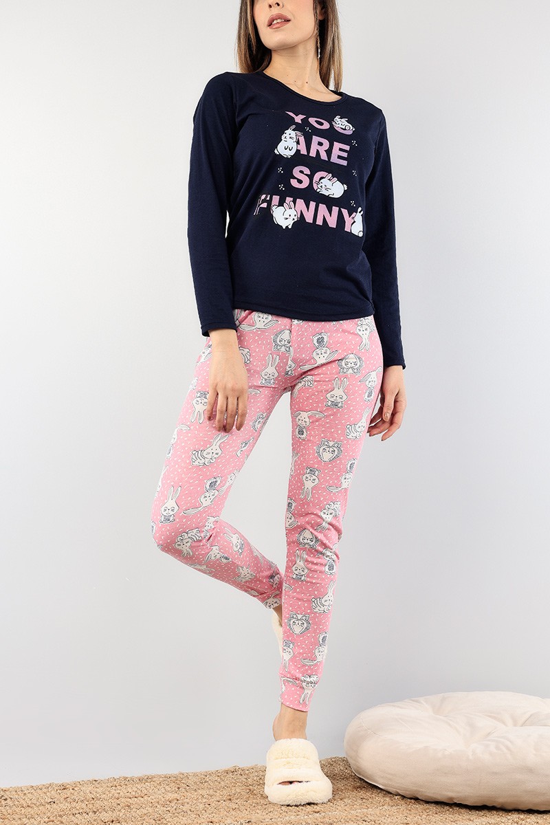 Lacivert Baskılı Bayan Pijama Takımı 89436