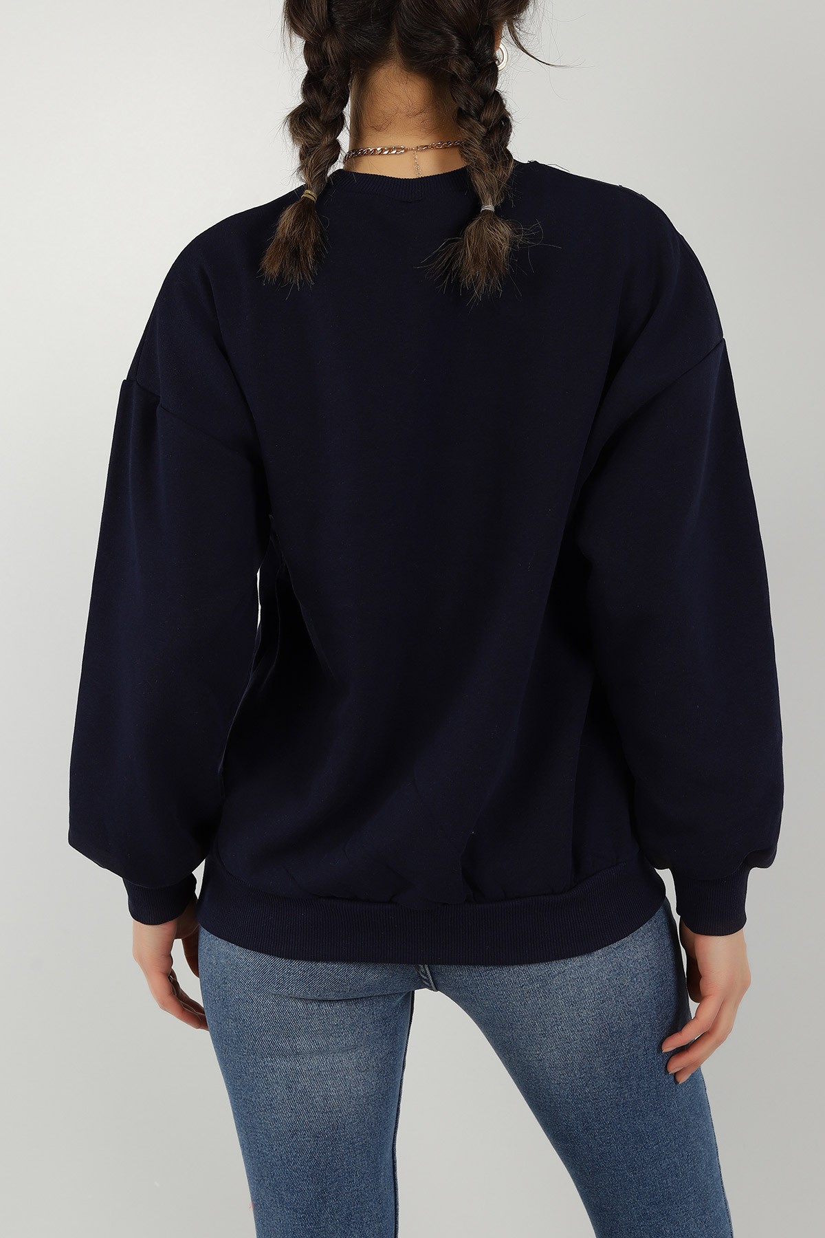 Lacivert Baskılı İçi Şardonlu Bayan Sweat 144007
