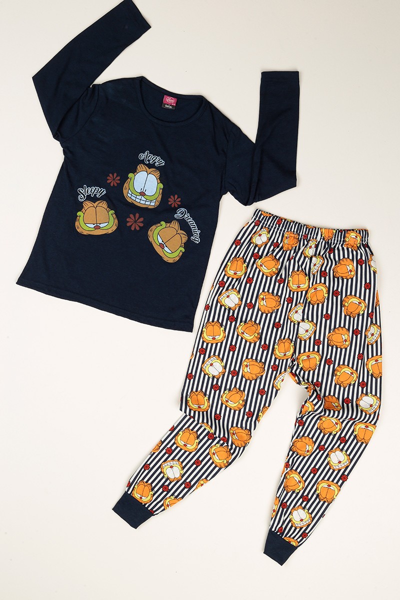 Lacivert Baskılı Kız Çocuk Pijama Takımı 77939