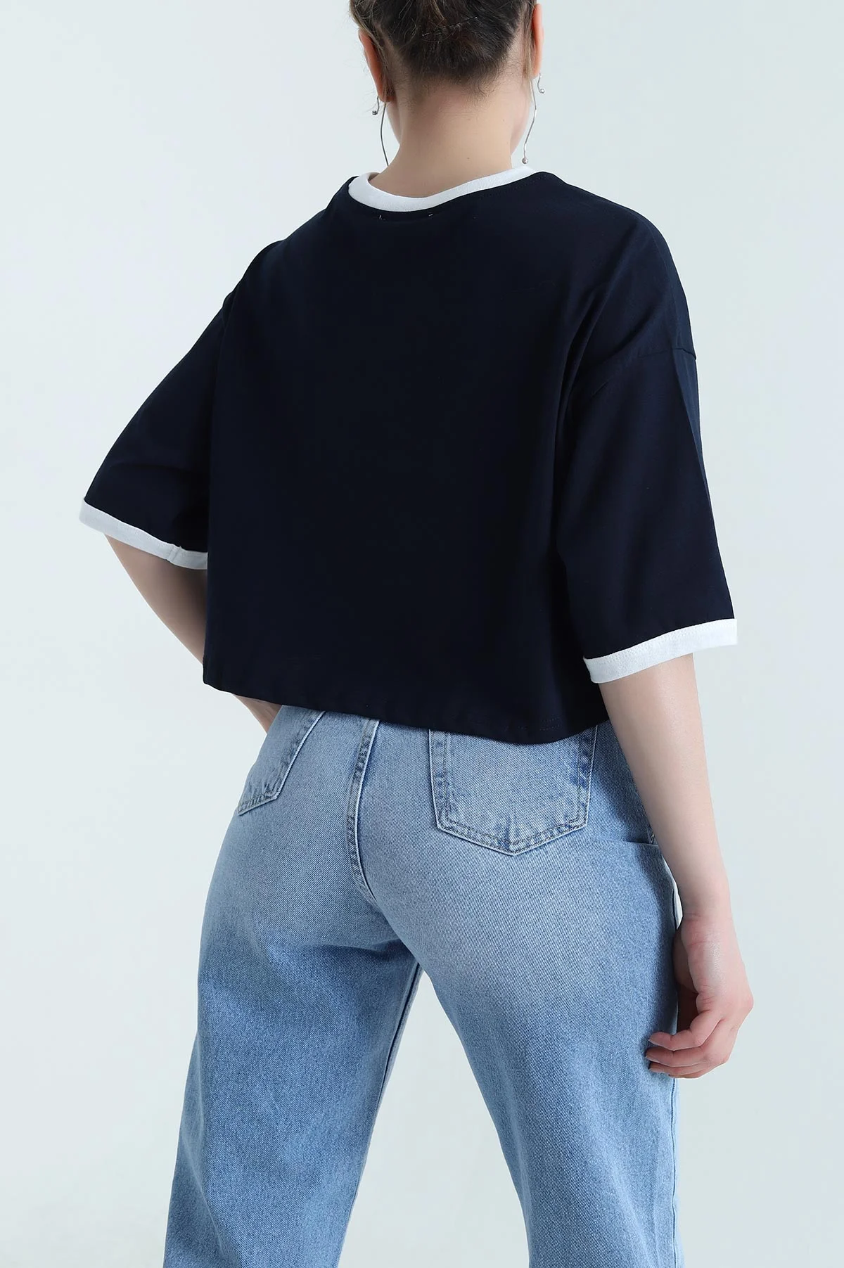 Lacivert Baskılı Kompak Kadın Crop 455152