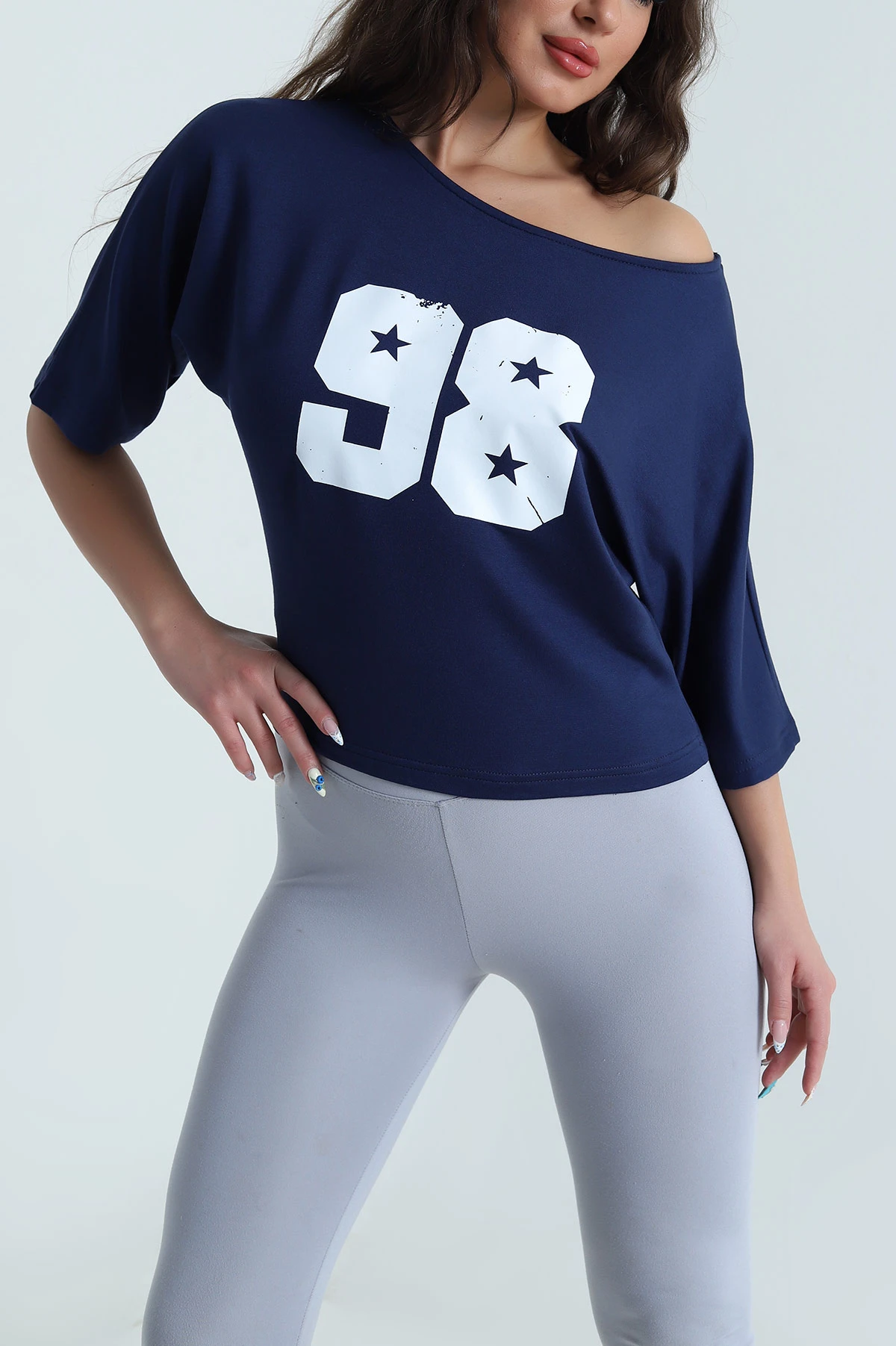 Lacivert Baskılı Kristal Kadın Bluz 482070