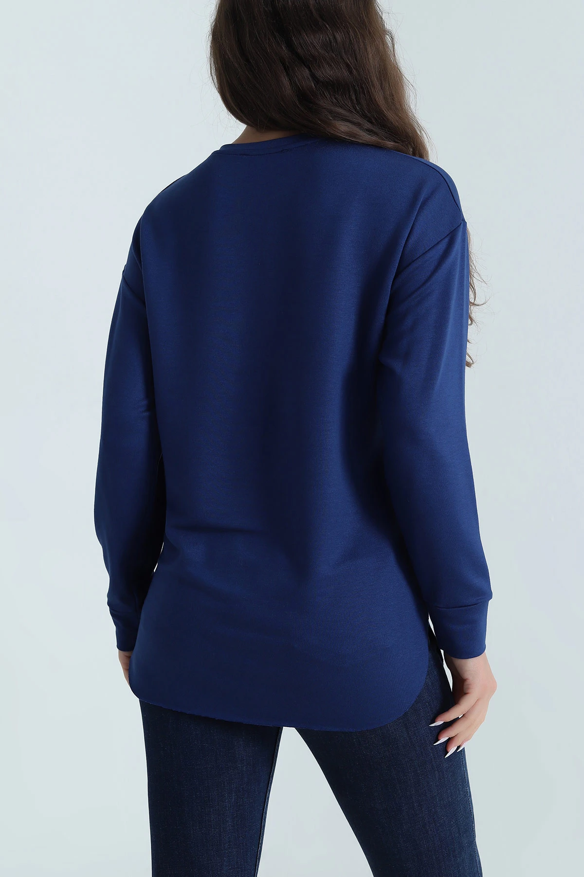 Lacivert Baskılı Kristal Kadın Sweat Tunik 485138