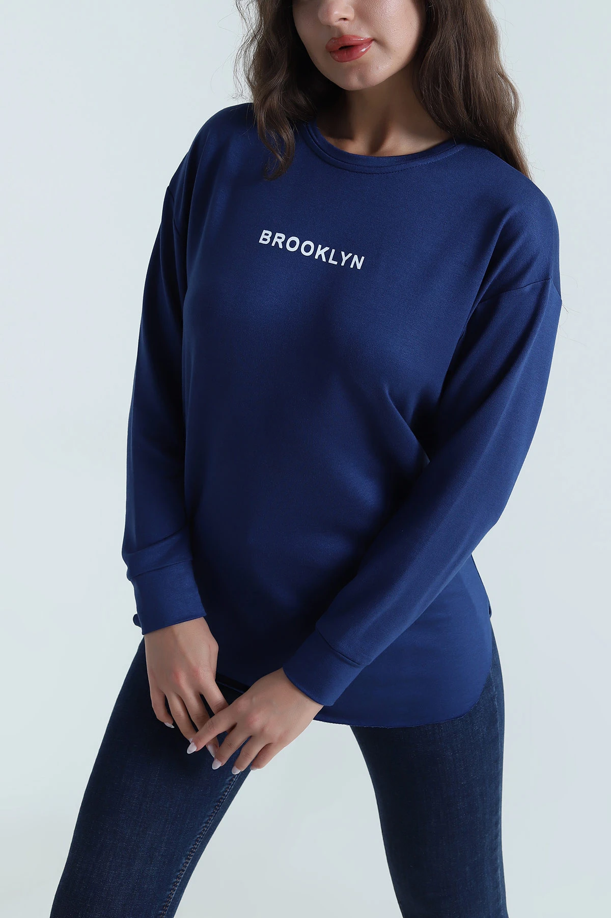 Lacivert Baskılı Kristal Kadın Sweat Tunik 485147