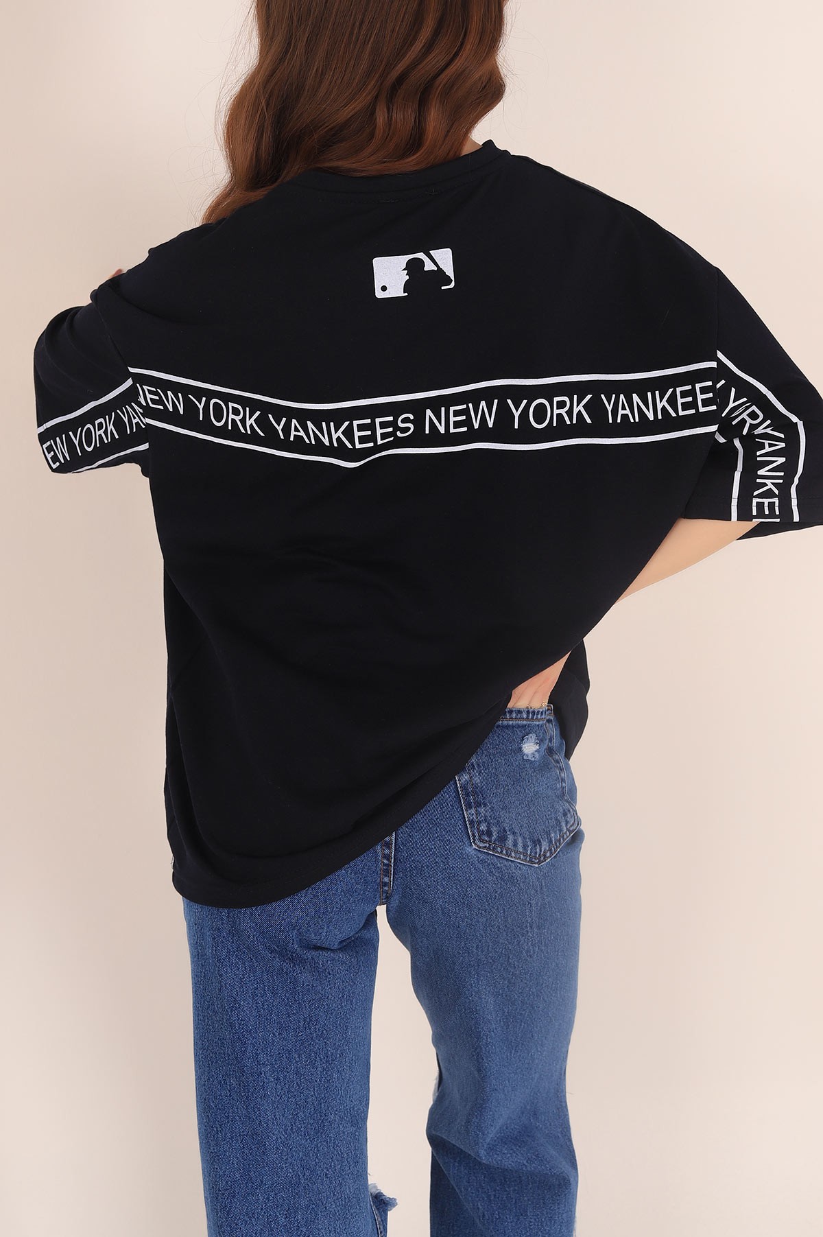 Lacivert Baskılı Oversize İki İp Tişört 169983