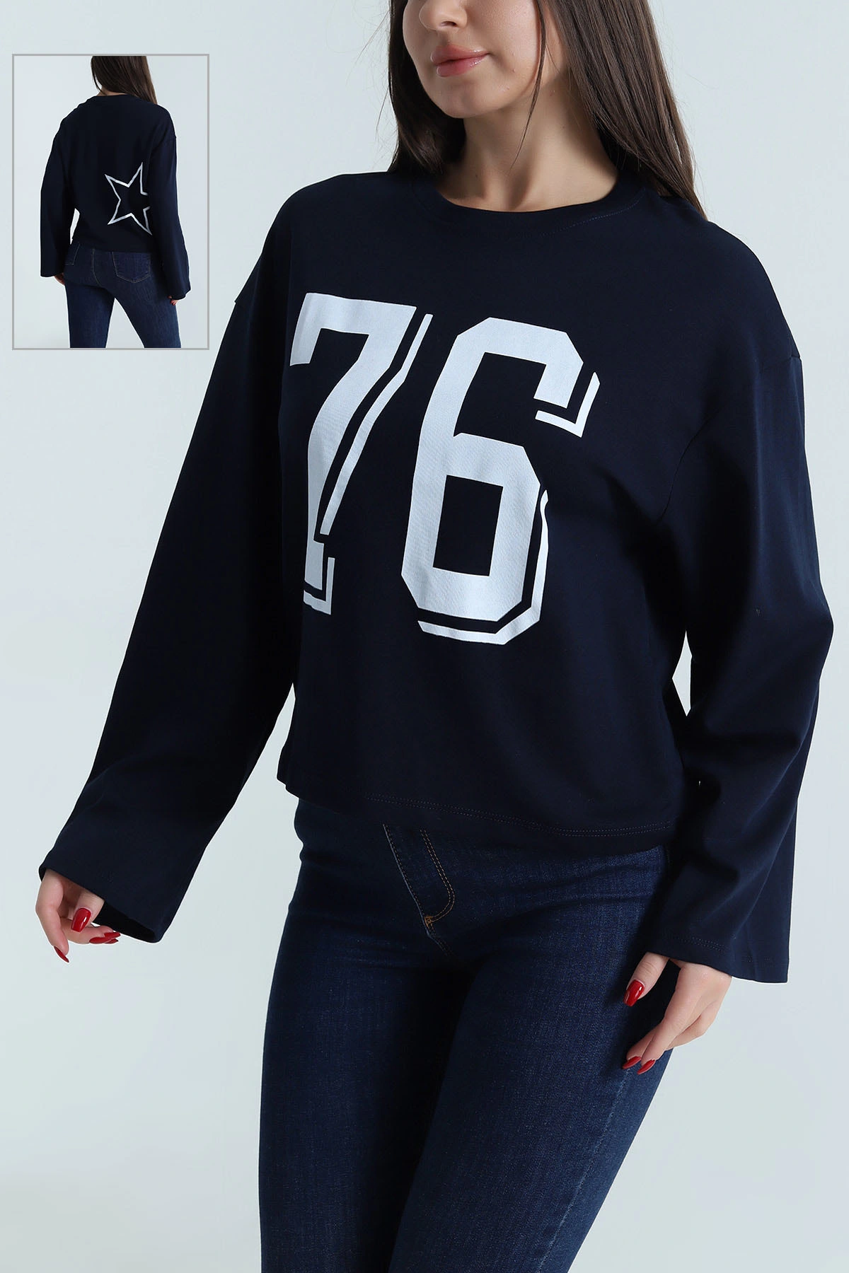 Lacivert Baskılı Oysho Kadın Bluz 493832