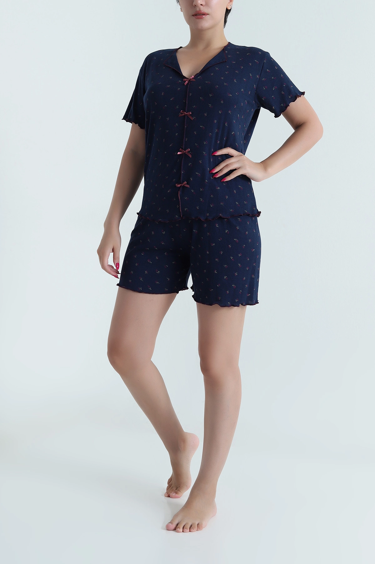 Lacivert Baskılı Side Kadın Pijama Takımı 476591