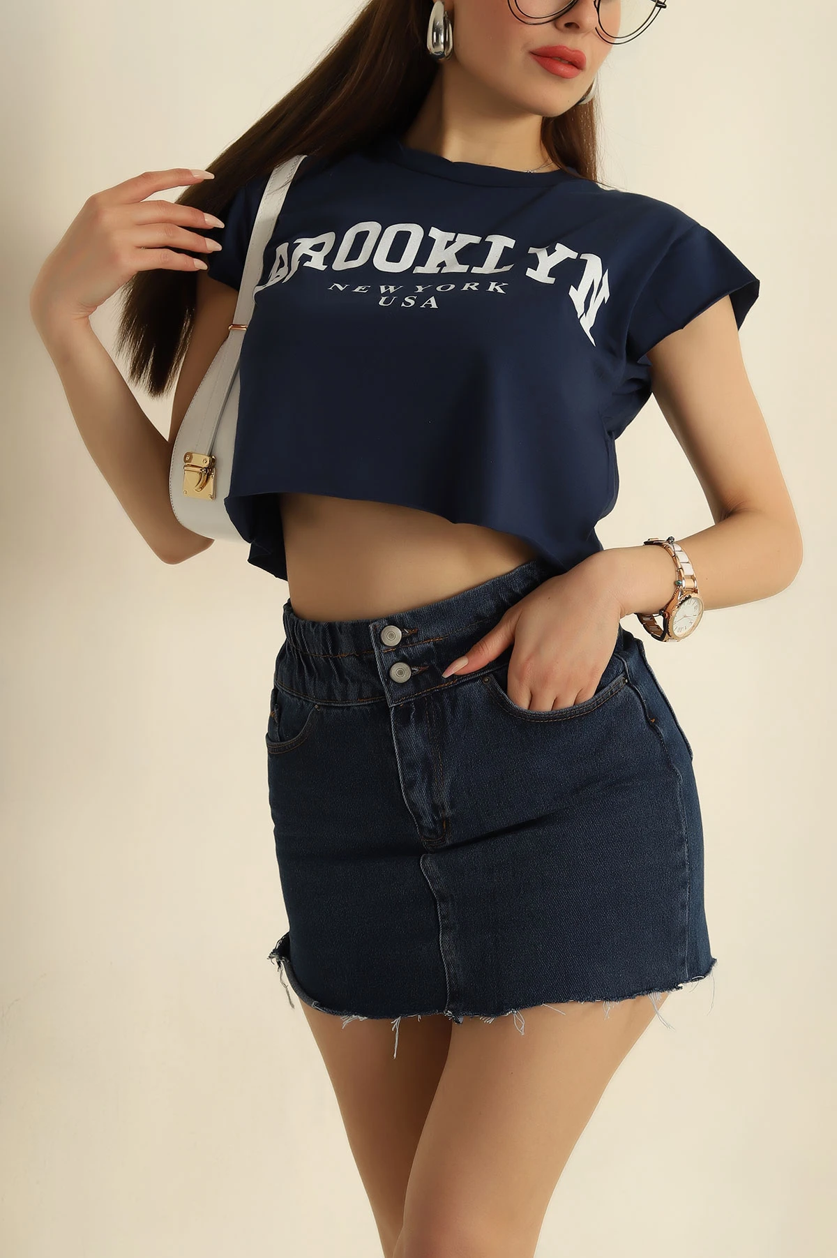 Lacivert Baskılı Süprem Crop 268580