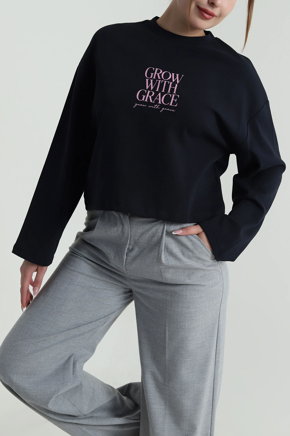 Lacivert Baskılı Uzun Kollu Vortex Kadın Sweat 487191