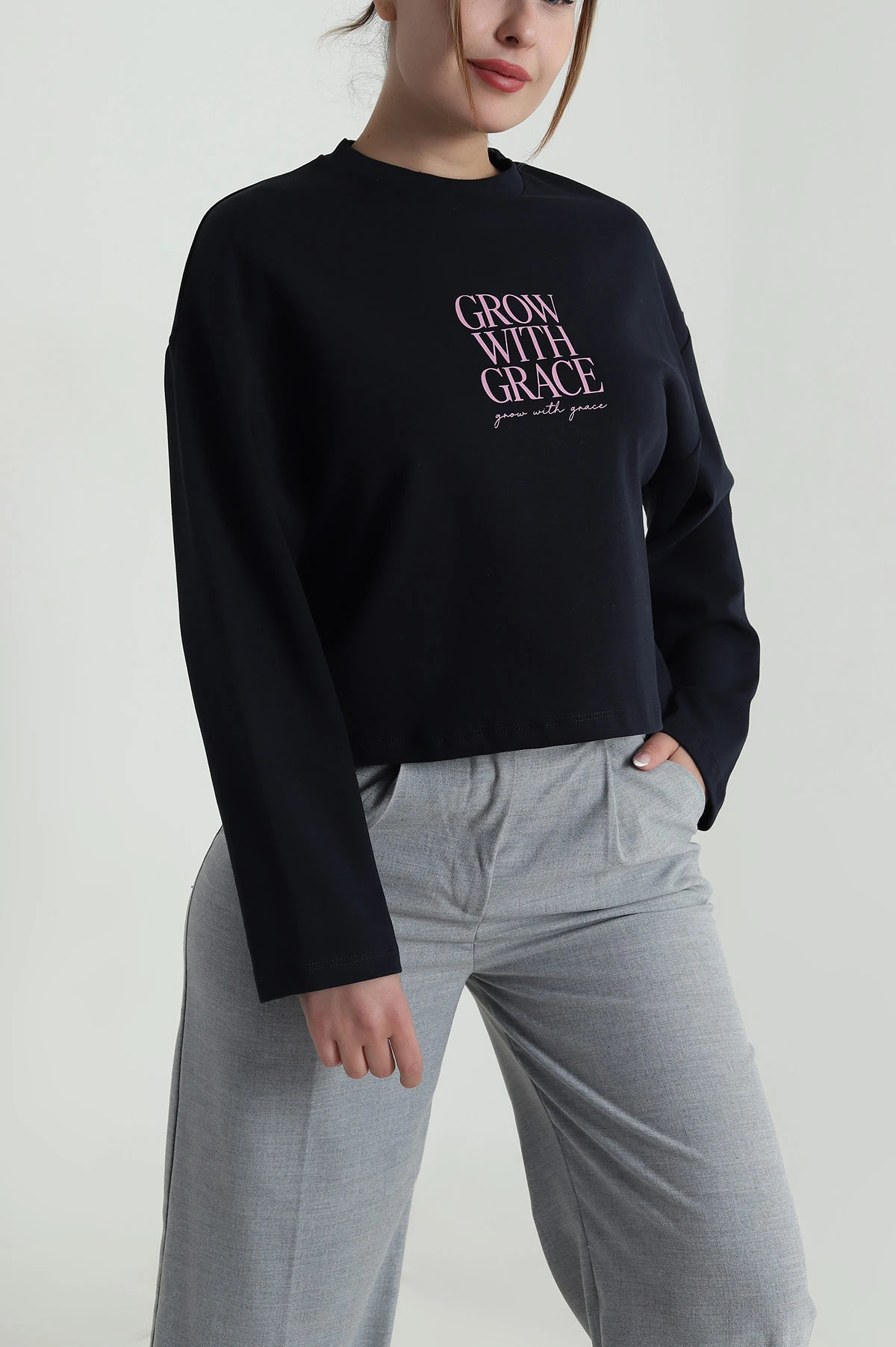 Lacivert Baskılı Uzun Kollu Vortex Kadın Sweat 487191