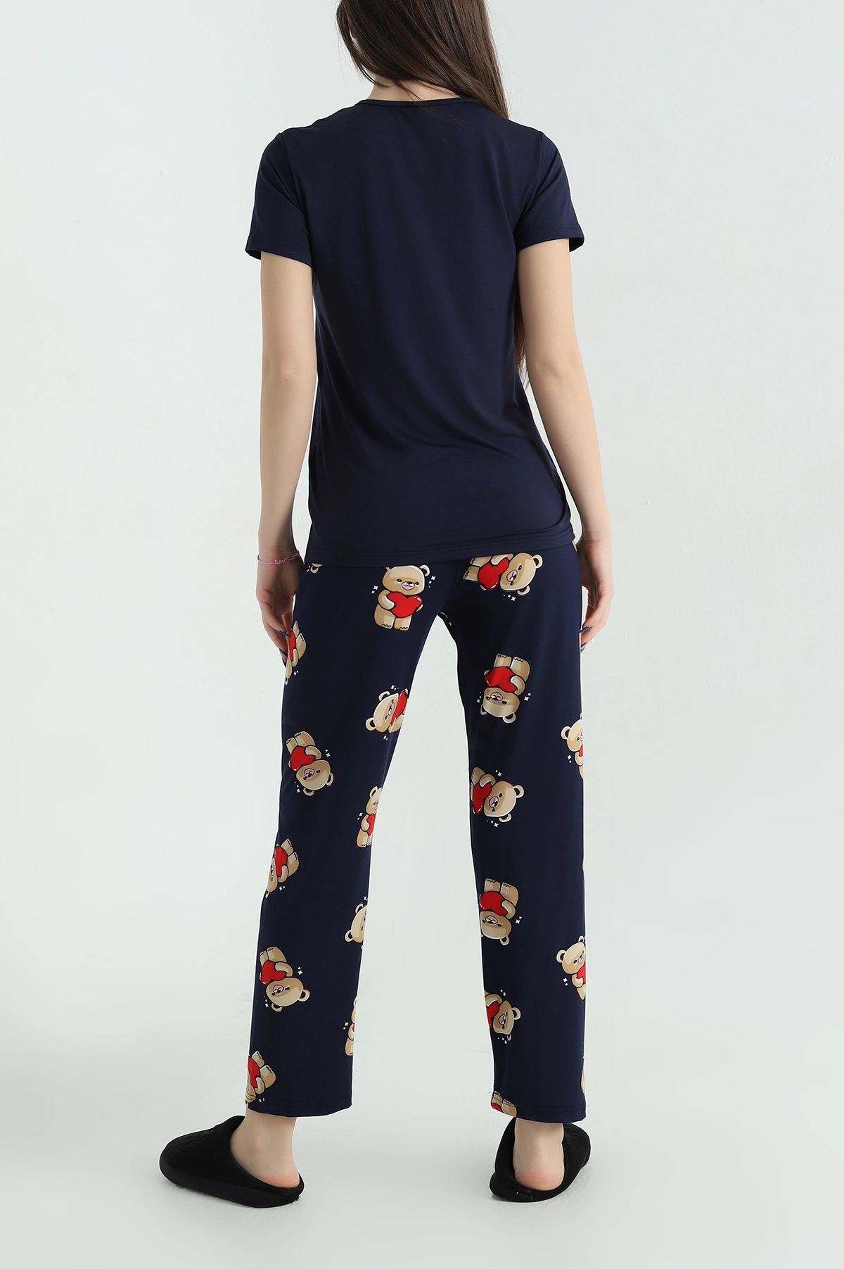 Lacivert Baskılı Viskon Kadın Pijama Takımı 347349