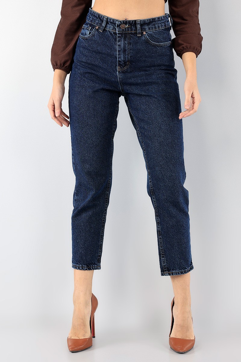 Lacivert Bayan Mom Kot Pantolon 93478